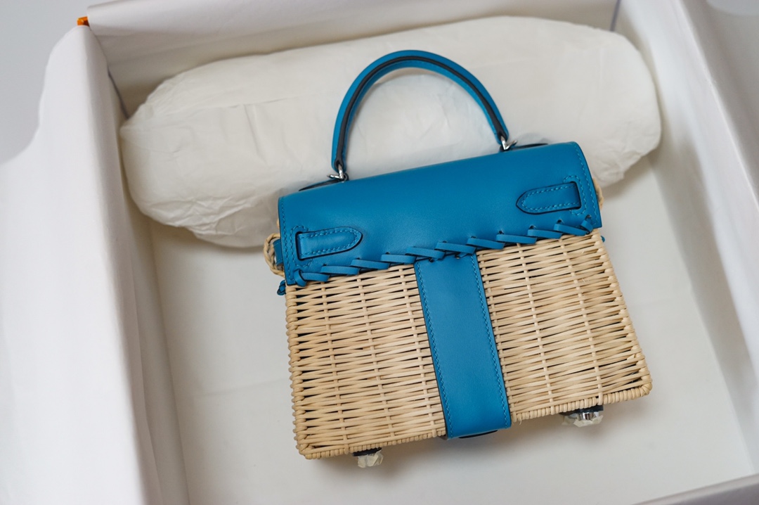 Túi xách  hermes Kelly Picnc màu xanh