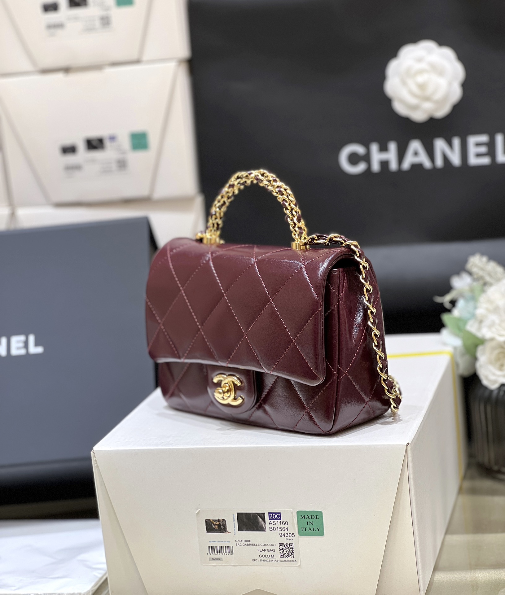 T&uacute;i X&aacute;ch Chanel 24B Mini Flap with Top Handle M&agrave;u Đỏ Đ&ocirc; AS5032 