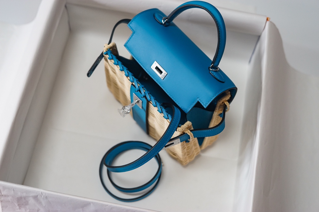 Túi xách  hermes Kelly Picnc màu xanh