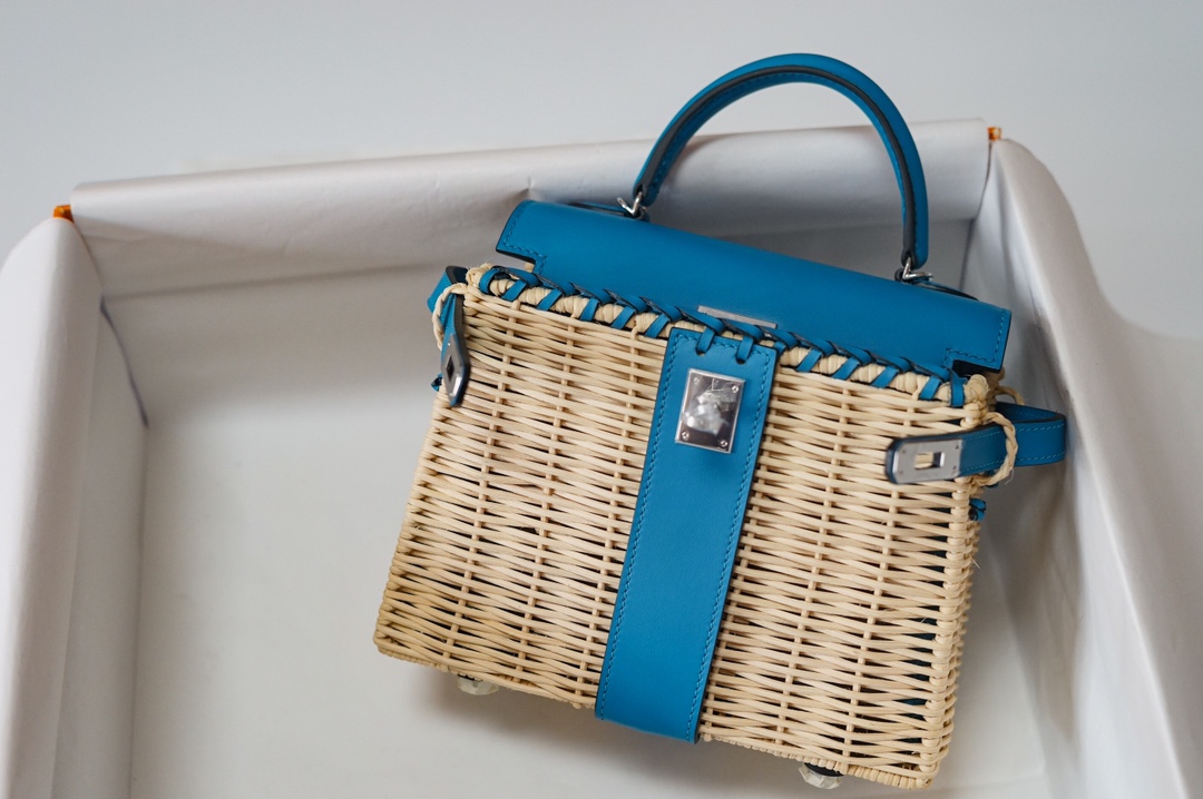 Túi xách  hermes Kelly Picnc màu xanh