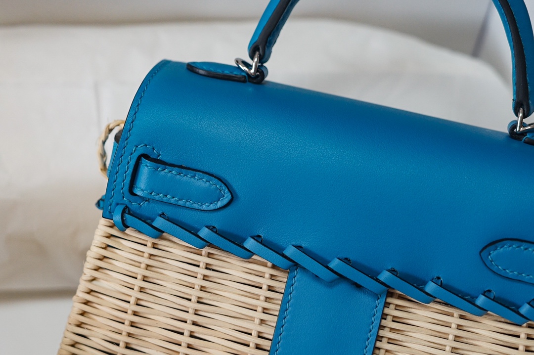 Túi xách  hermes Kelly Picnc màu xanh