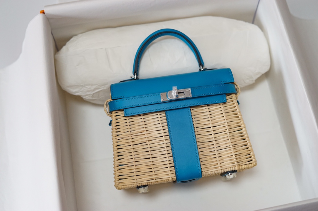 Túi xách  hermes Kelly Picnc màu xanh