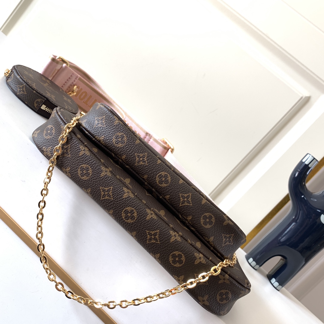 Túi Đeo Chéo Nữ Louis Vuitton LV Multi Pochette Accessoires M44840 Màu Nâu Dây Hồng