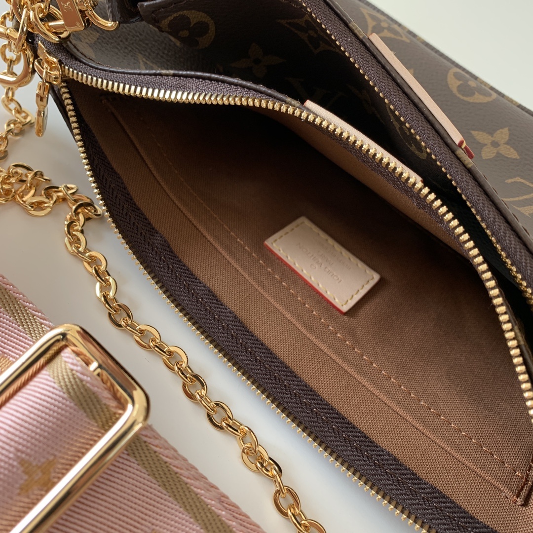 Túi Đeo Chéo Nữ Louis Vuitton LV Multi Pochette Accessoires M44840 Màu Nâu Dây Hồng