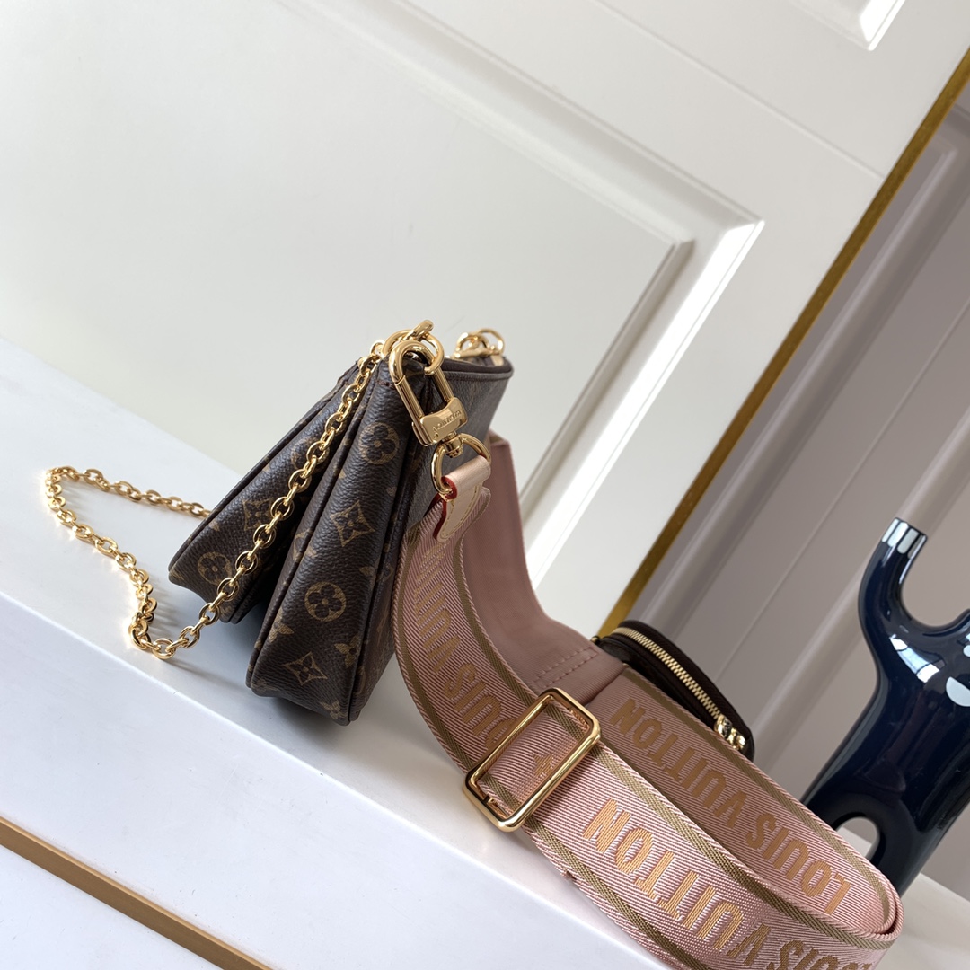Túi Đeo Chéo Nữ Louis Vuitton LV Multi Pochette Accessoires M44840 Màu Nâu Dây Hồng