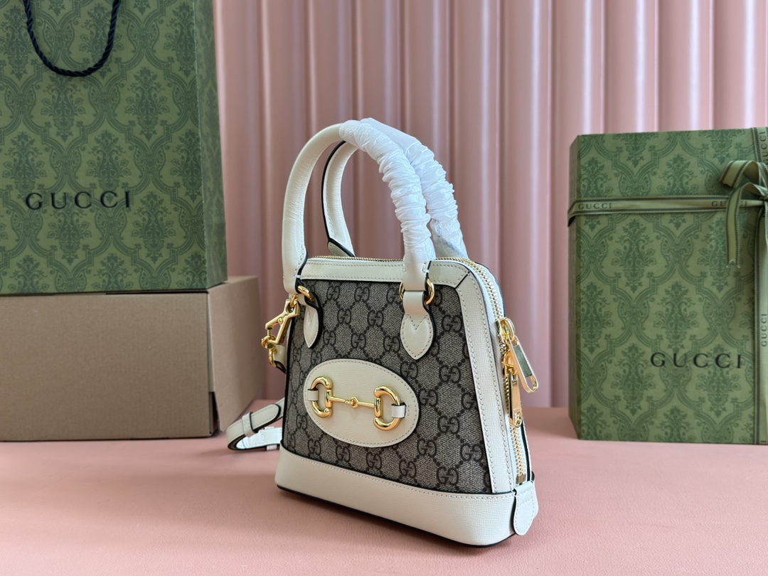 Túi Xách Nữ Mini Gucci Horsebit 1955 640716 Logo Trắng