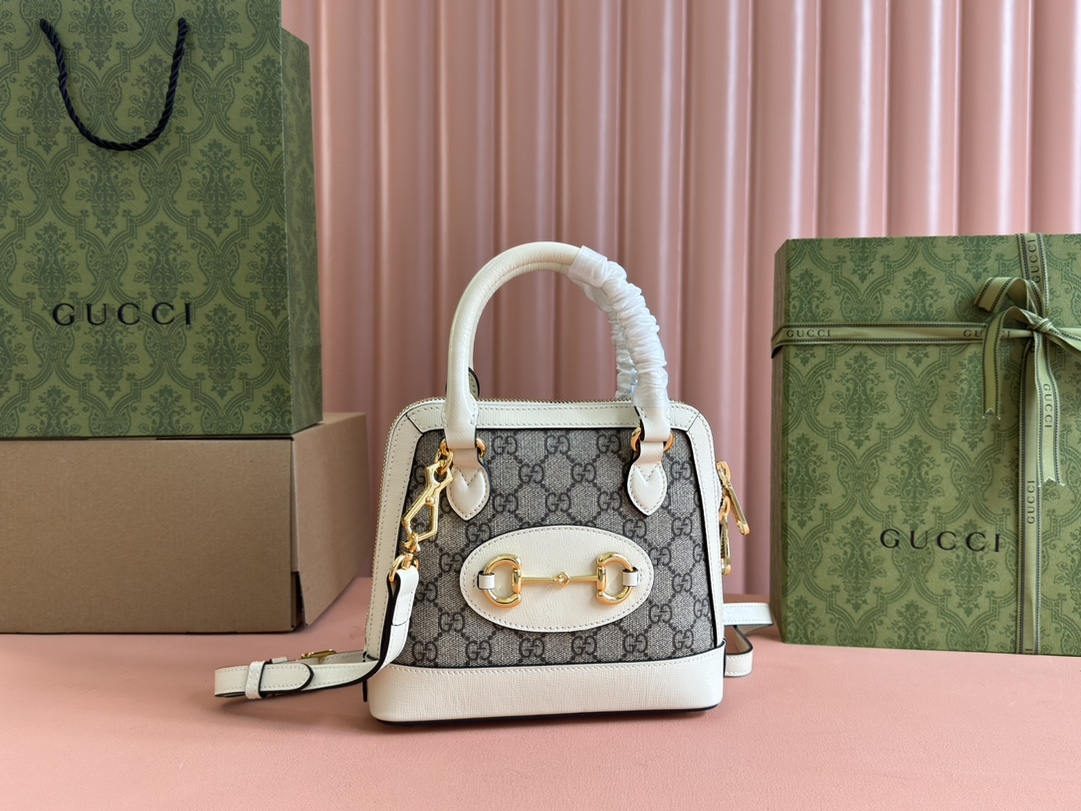 Túi Xách Nữ Mini Gucci Horsebit 1955 640716 Logo Trắng