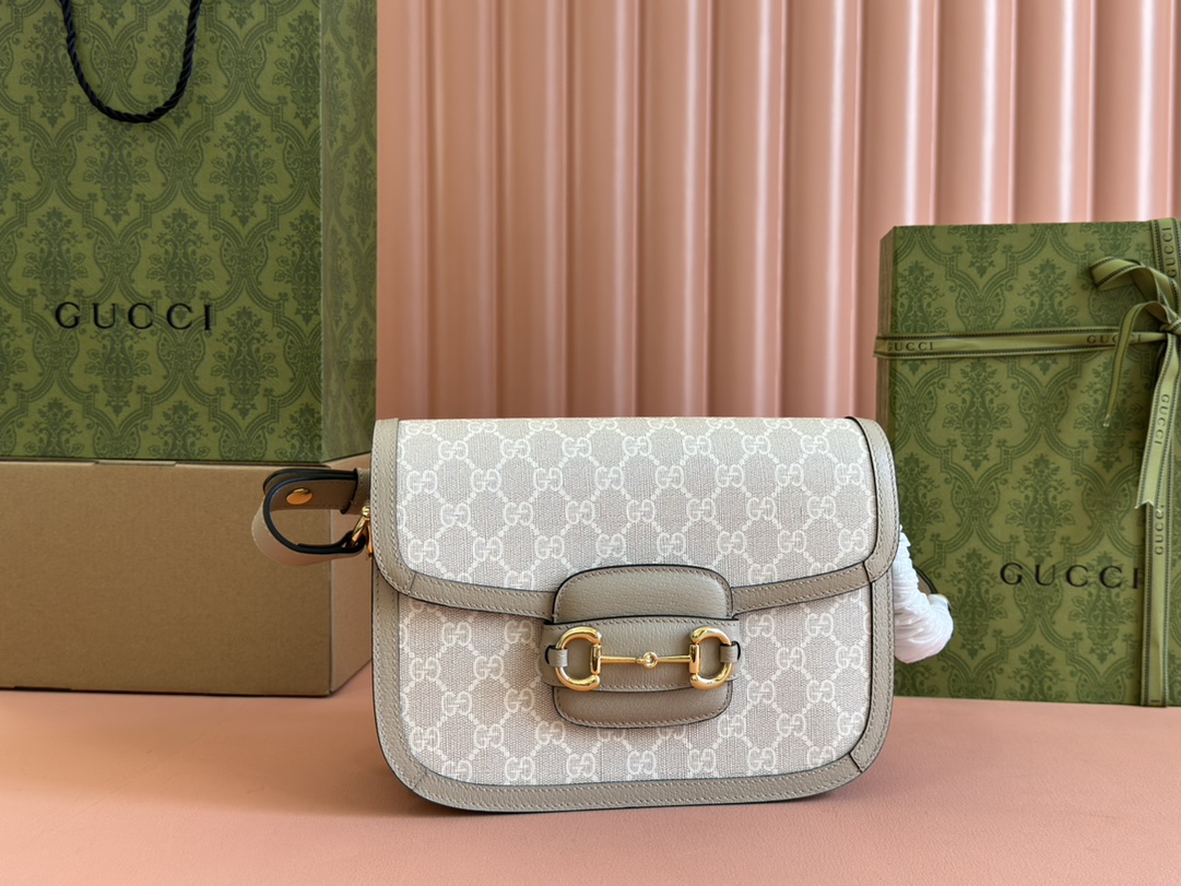 Túi Xách Nữ Gucci Horsebit 1955 602204 Logo Trắng