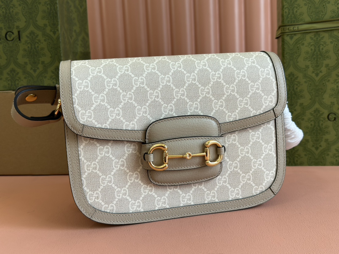 Túi Xách Nữ Gucci Horsebit 1955 602204 Logo Trắng