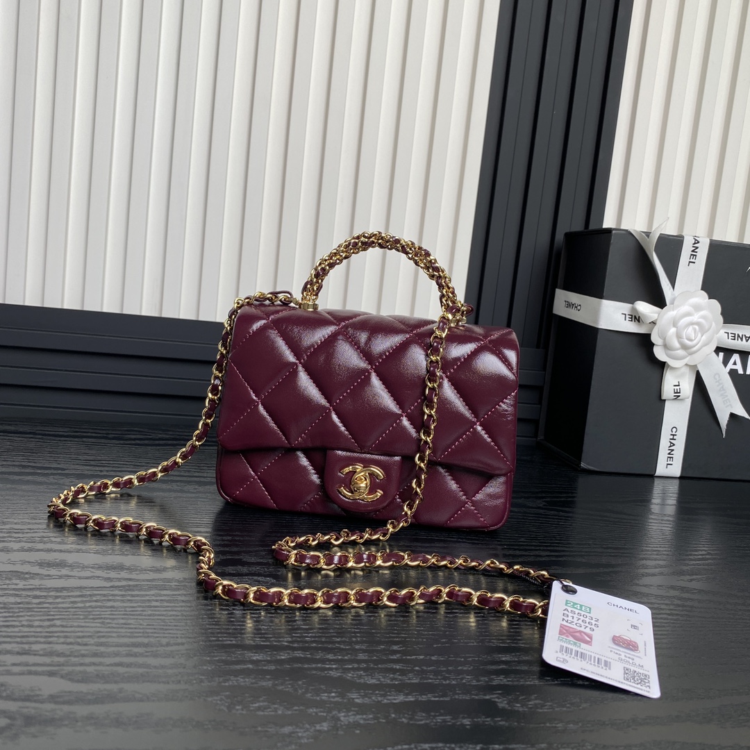 Túi Xách Chanel 24B Mini Flap with Top Handle Màu Đỏ Đô AS5032