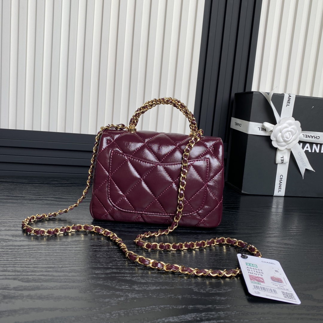 Túi Xách Chanel 24B Mini Flap with Top Handle Màu Đỏ Đô AS5032