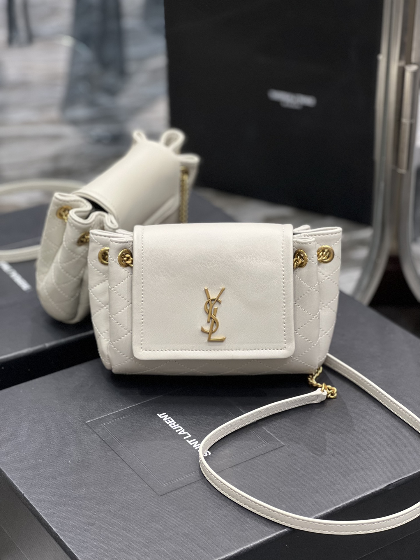 YSL Monogram Mini Nolita 672738 (White)