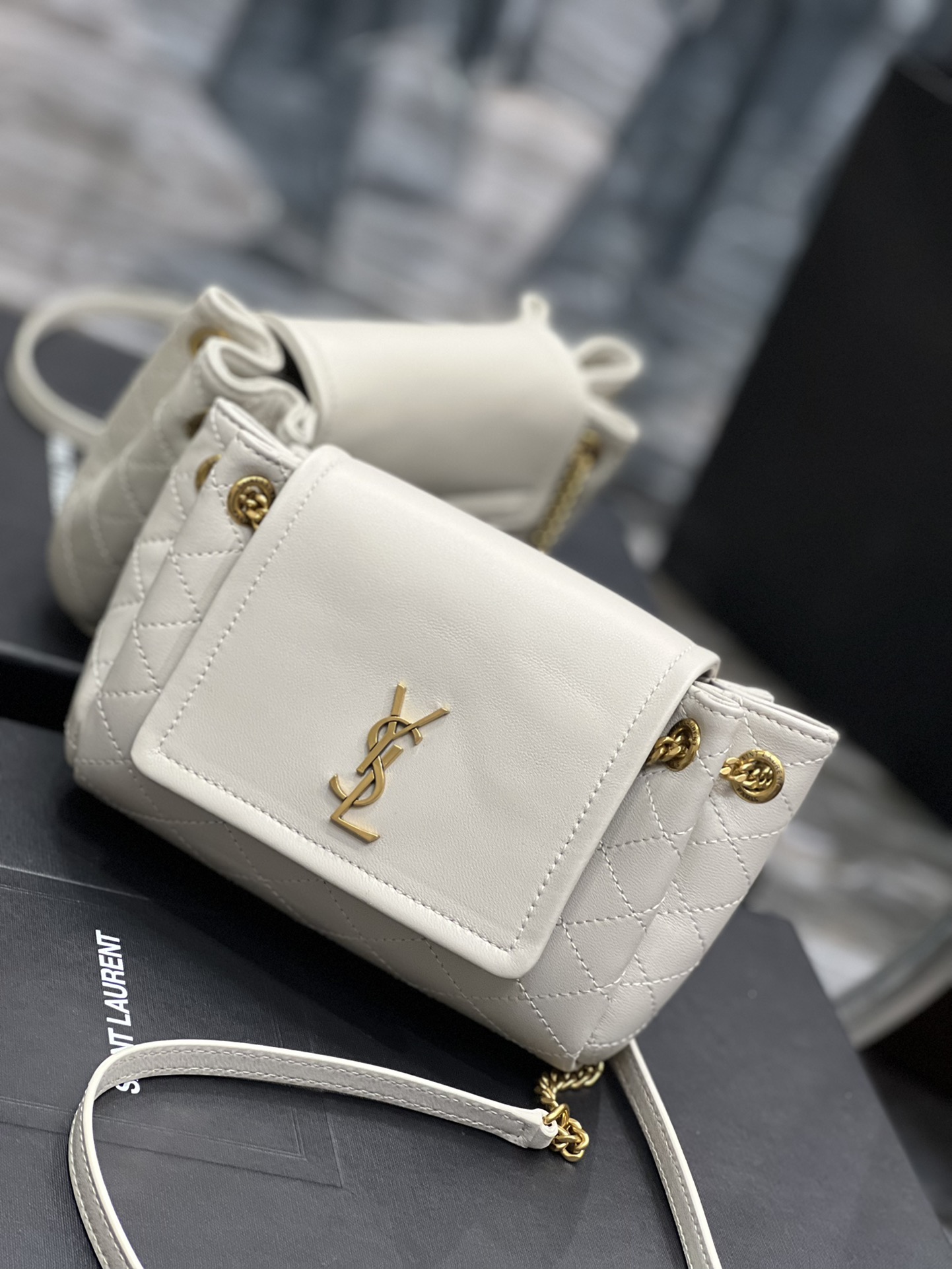 YSL Monogram Mini Nolita 672738 (White)