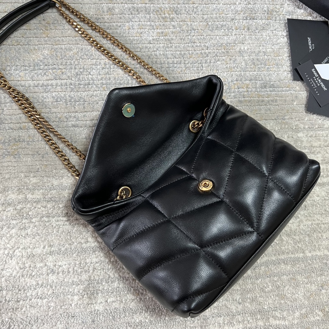Túi Xách YSL Louou  Puffer 759337 Màu Đen Khóa Vàng