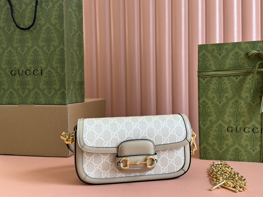 Sac à épaule Gucci Horsebit 1955 petite taille 735178  ( Logo White)