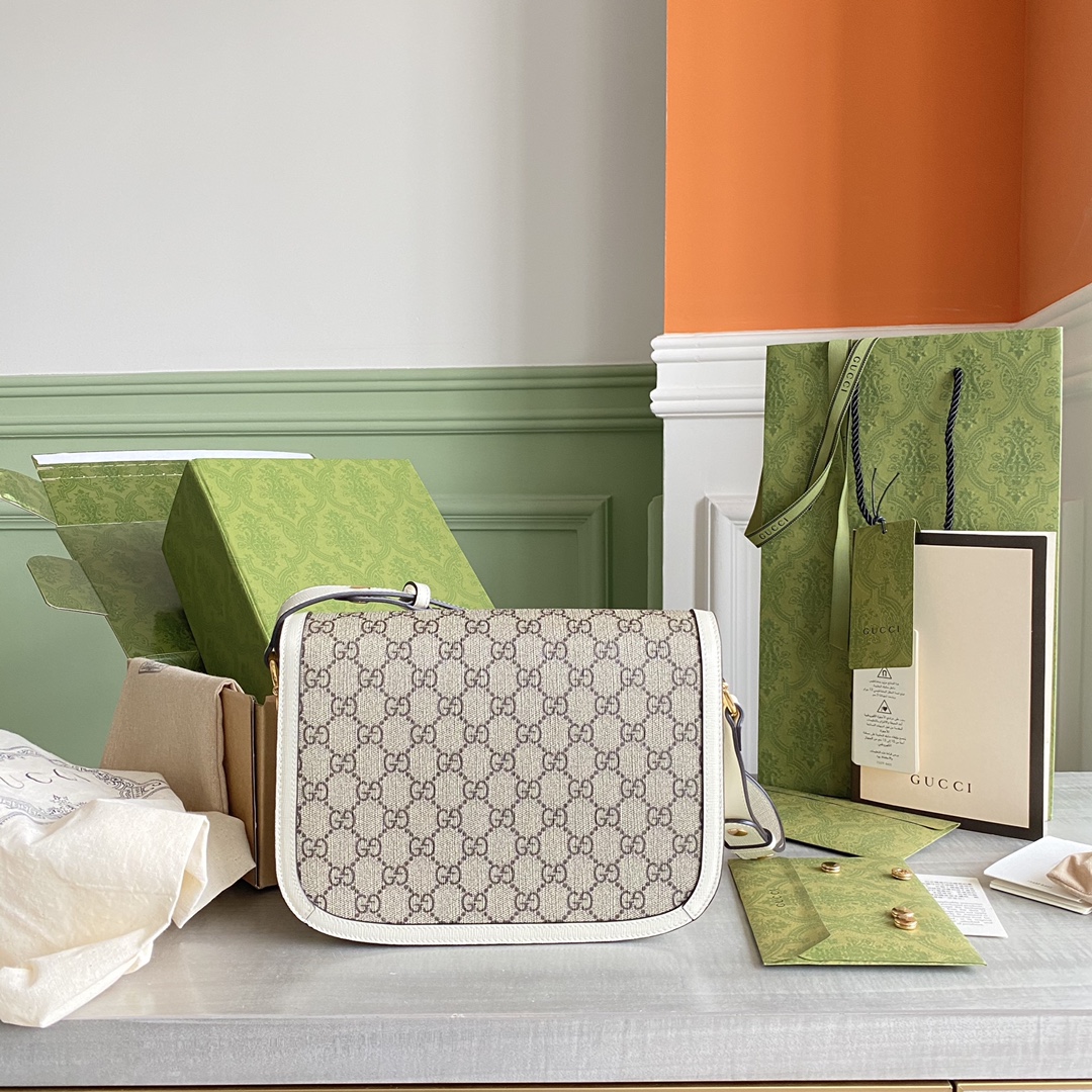 Túi Xách Nữ Gucci Horsebit 1955 602204 Logo Trắng