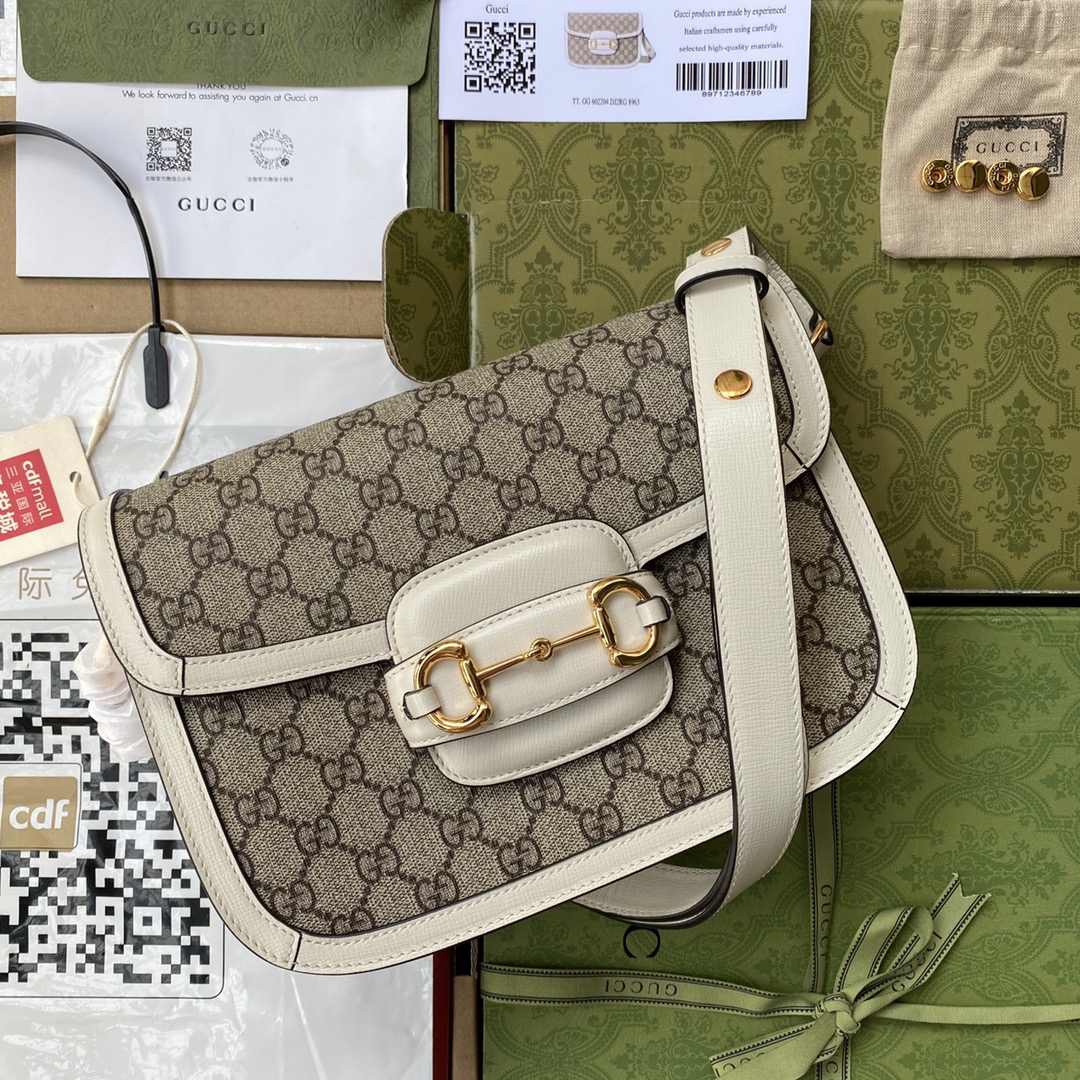Túi Xách Nữ Gucci Horsebit 1955 602204 Logo Trắng