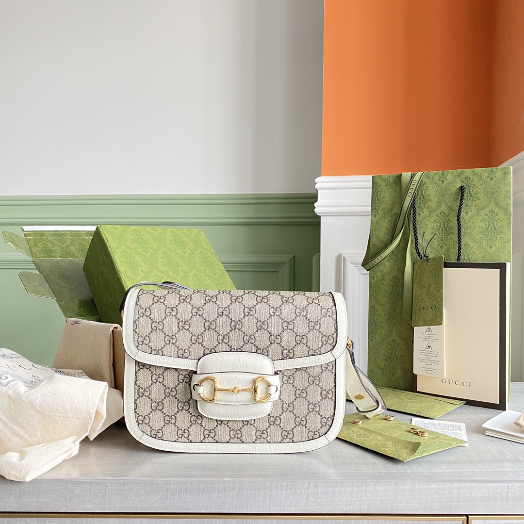 Túi Xách Nữ Gucci Horsebit 1955 602204 Logo Trắng