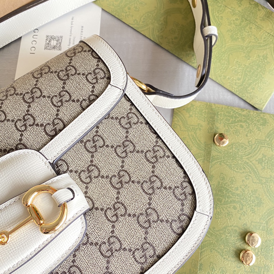Túi Xách Nữ Gucci Horsebit 1955 602204 Logo Trắng