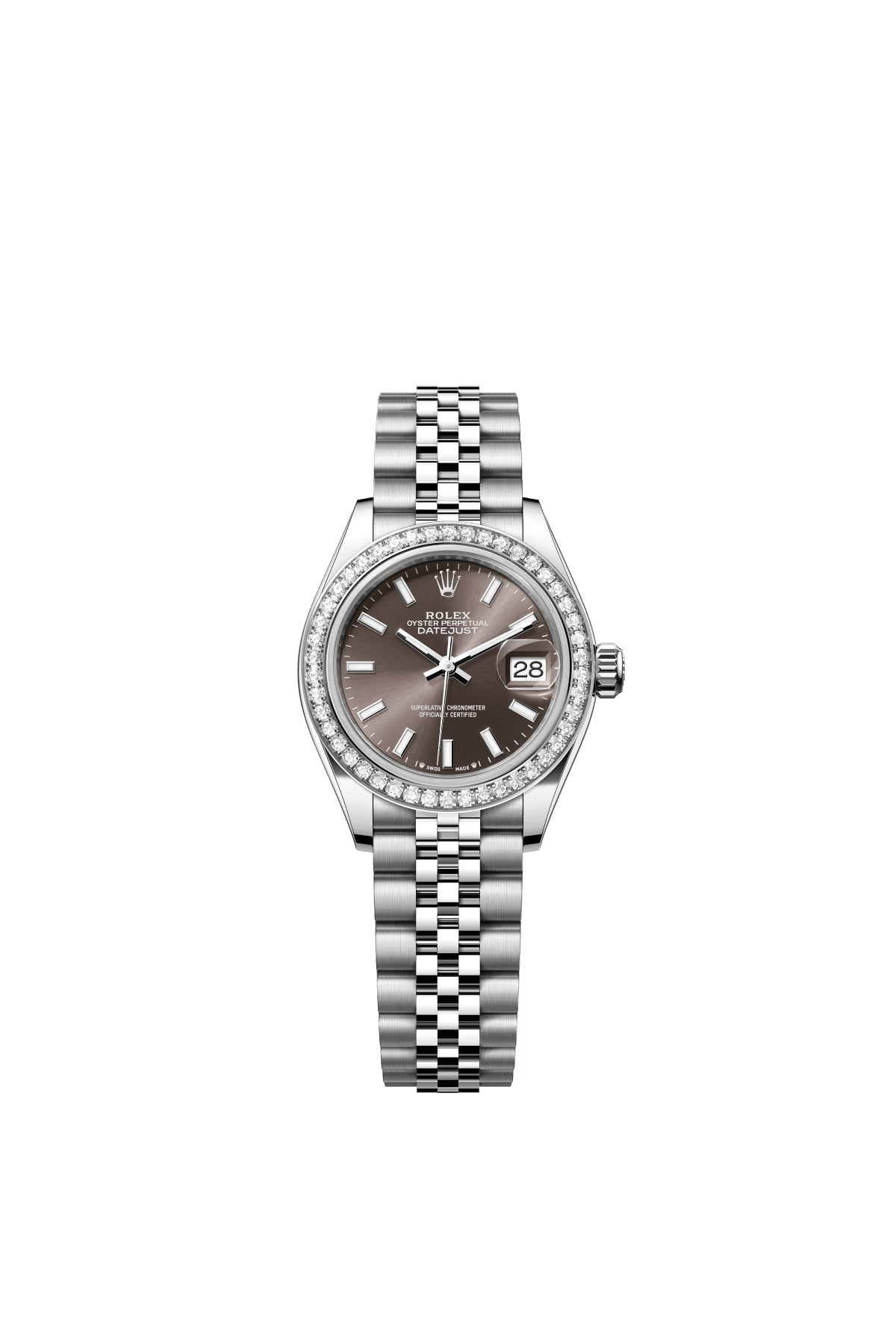 The Oyster Perpetual Lady-Datejust in white gold and Oystersteel with a dark grey dial and a Jubilee bracelet. -m279384rbr-0013 28mm