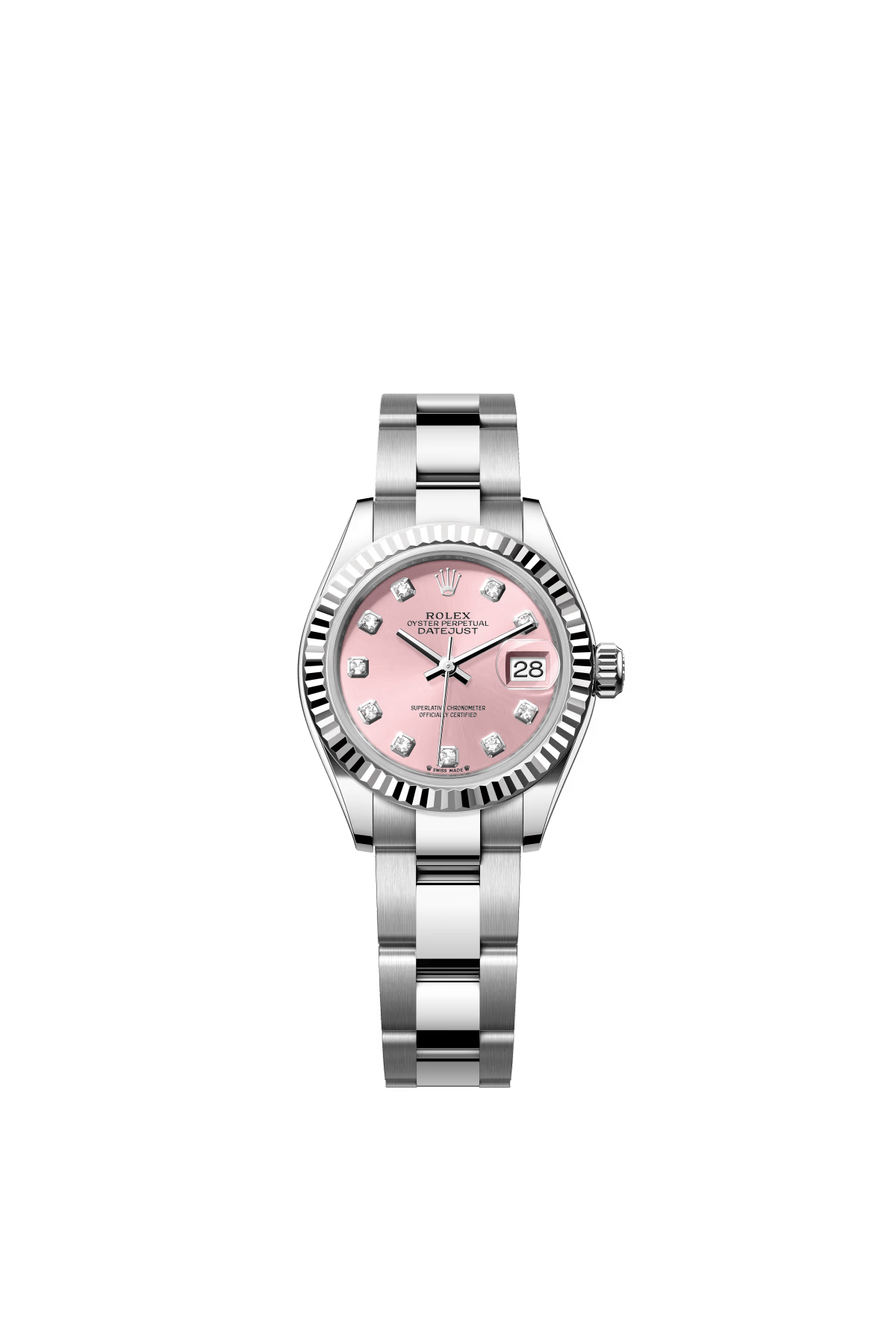 The Oyster Perpetual Lady-Datejust in white gold and Oystersteel with a pink diamond-set dial and an Oyster bracelet. -m279174-0004 28mm