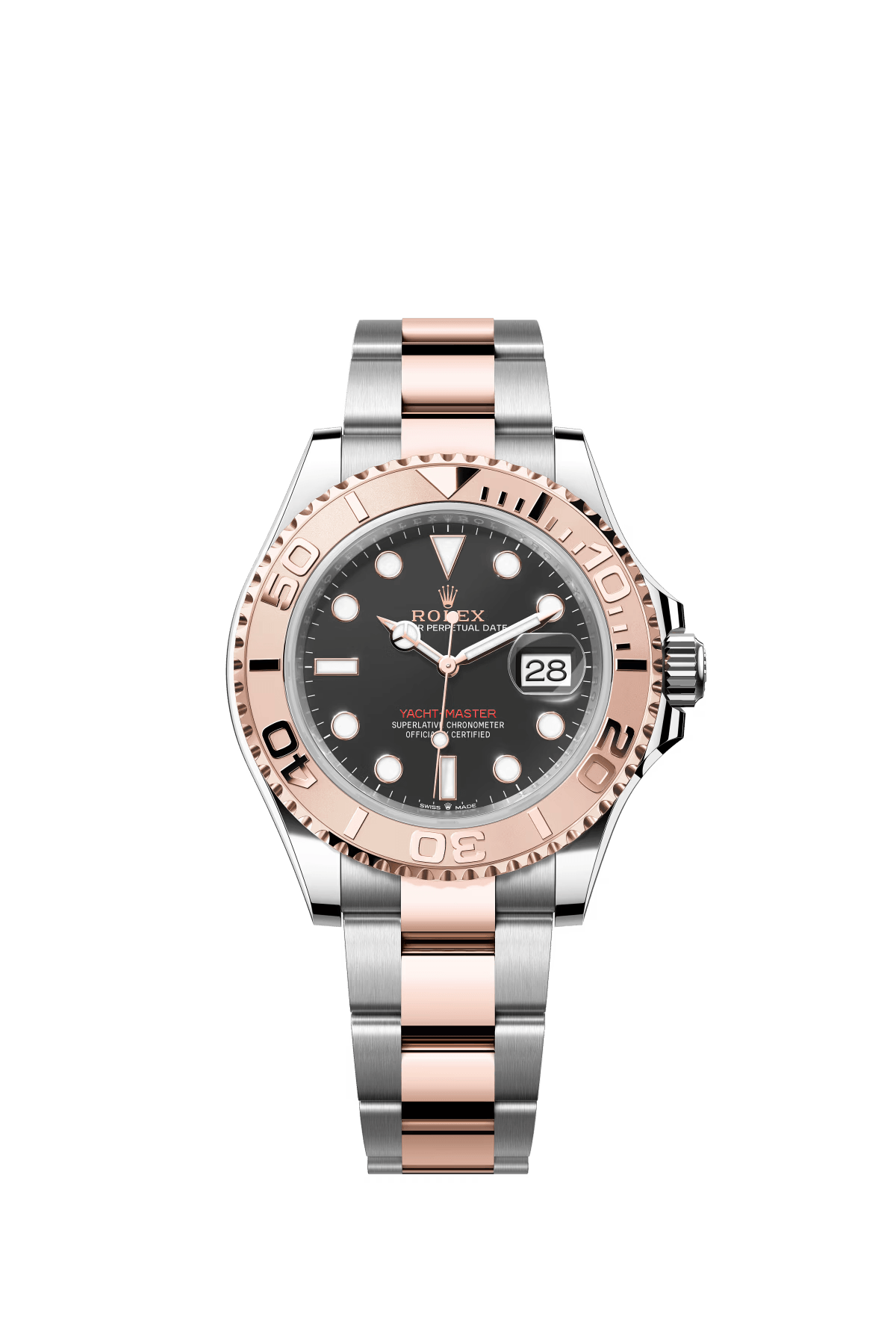 The Oyster Perpetual Yacht-Master 40 is available in Everose gold and Oystersteel with an Oyster bracelet. -m126621-0002