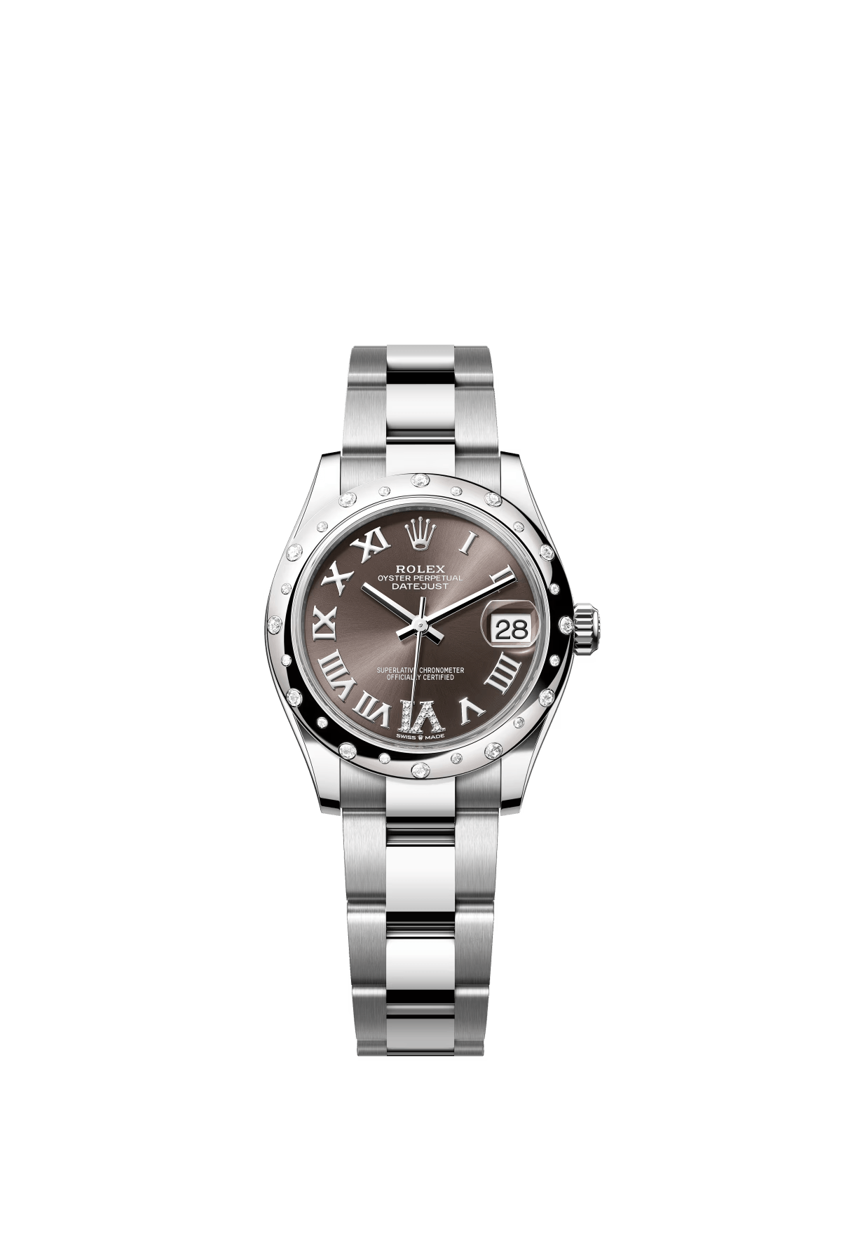 The Oyster Perpetual Datejust 31 in white gold and Oystersteel with a diamond-set dark grey dial and an Oyster bracelet. -m278344rbr-0029