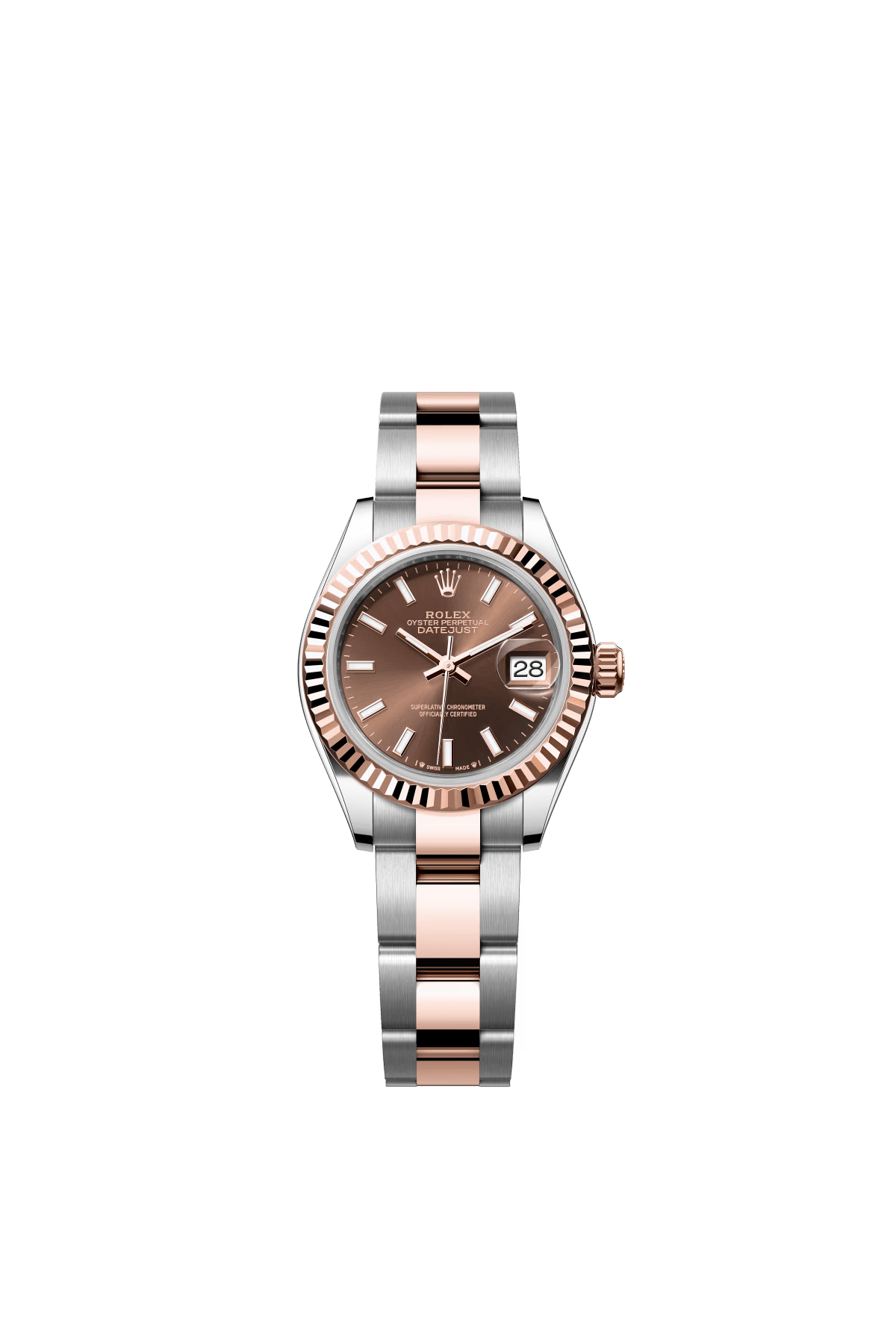 The Oyster Perpetual Lady-Datejust in Everose gold and Oystersteel with a chocolate-coloured dial and an Oyster bracelet. -m279171-0018 28mm