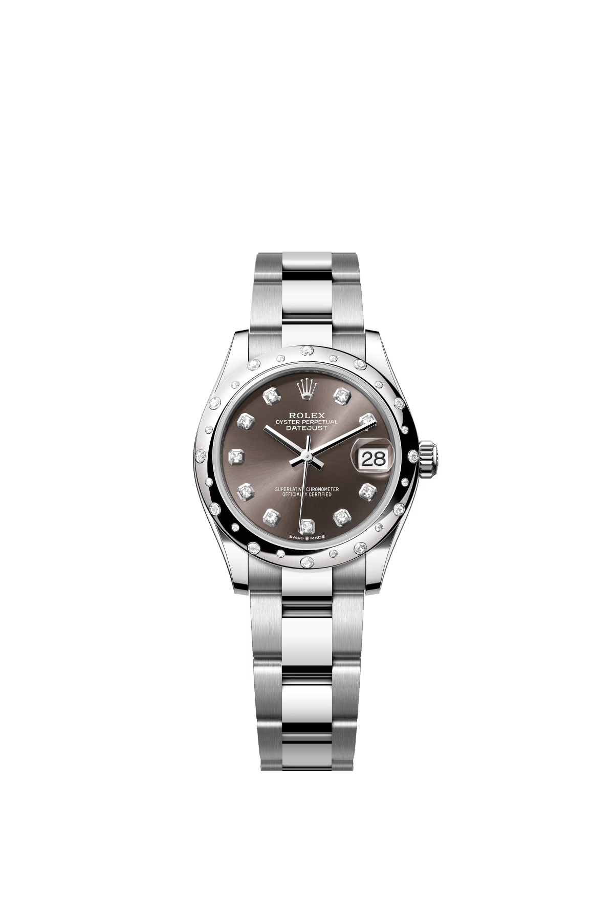 The Oyster Perpetual Datejust 31 in white gold and Oystersteel with a diamond-set dark grey dial and an Oyster bracelet. -m278344rbr-0007