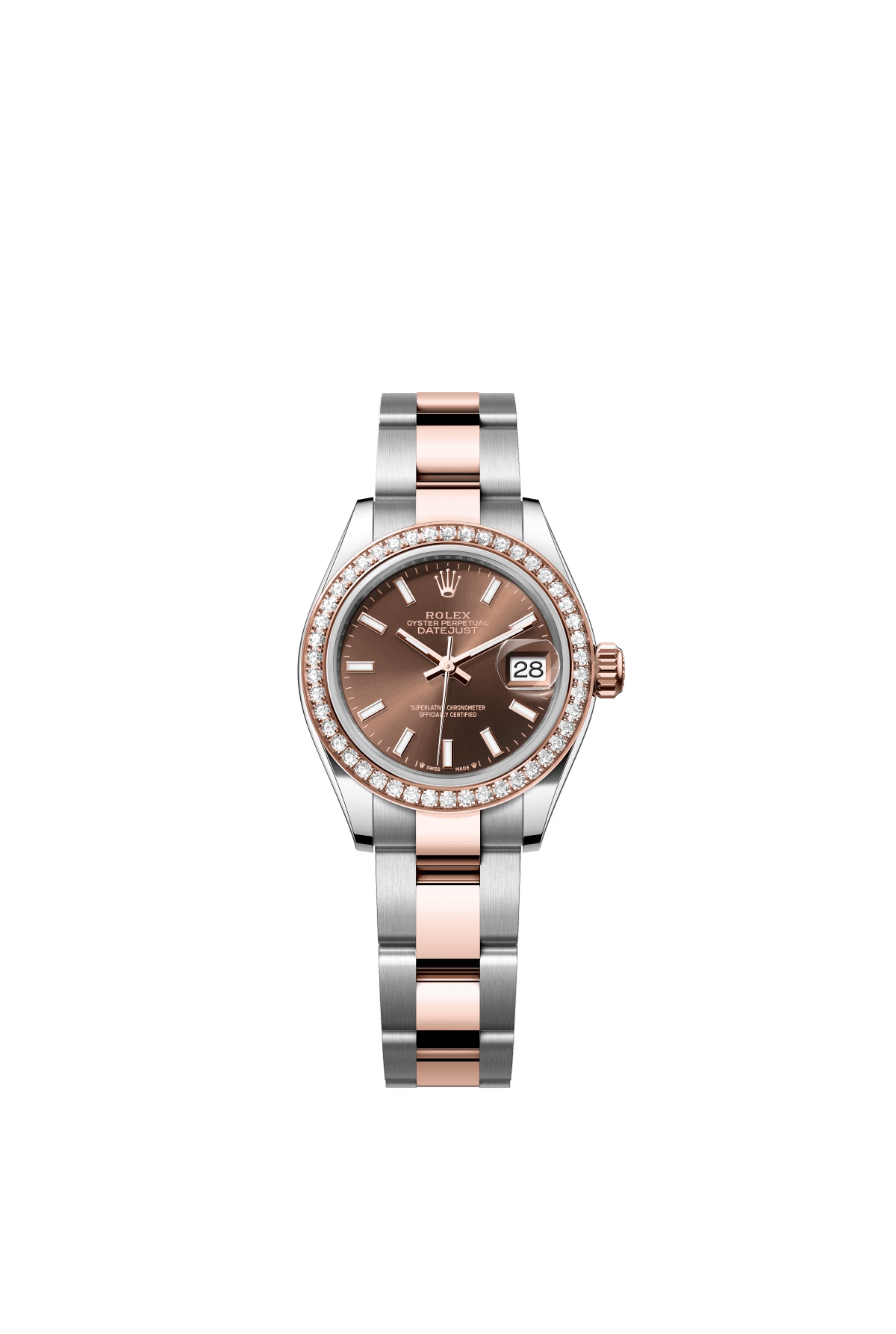 The Oyster Perpetual Lady-Datejust in Everose gold and Oystersteel with a chocolate-coloured dial and an Oyster bracelet. -m279381rbr-0018 28mm