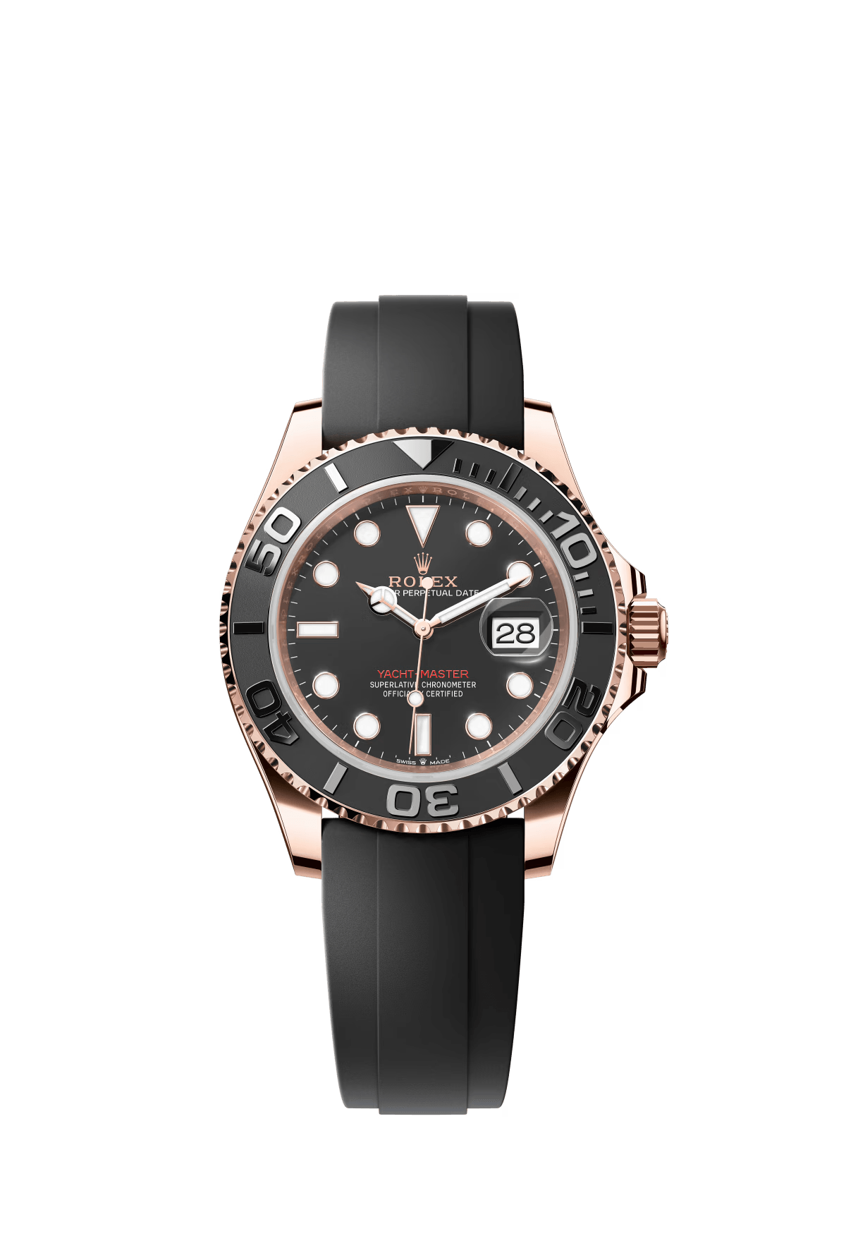 The Oyster Perpetual Yacht-Master 40 in 18 ct Everose gold with an Oysterflex strap. -m126655-0002