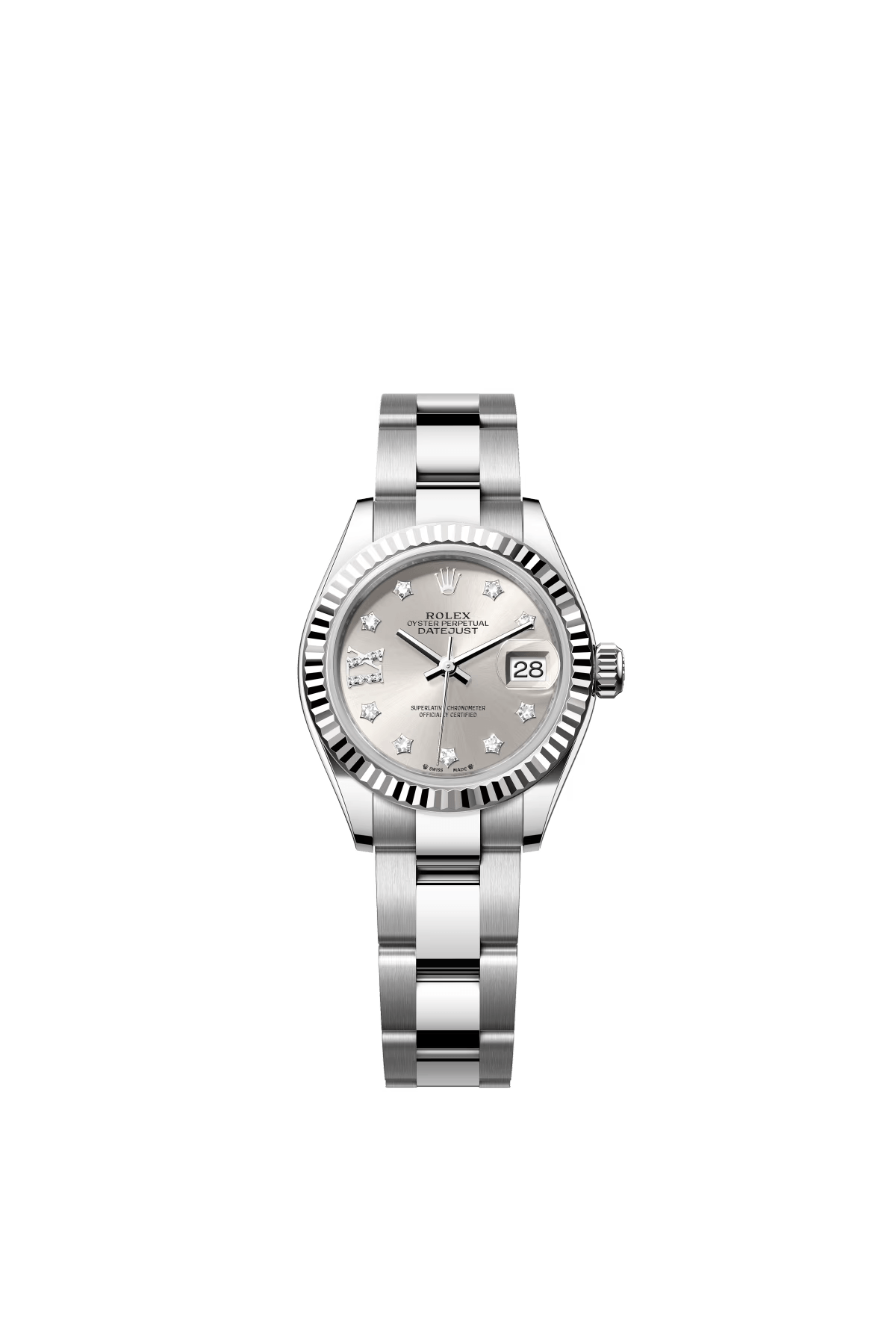 The Oyster Perpetual Lady-Datejust in white gold and Oystersteel with a diamond-set silver dial and an Oyster bracelet. -m279174-0022 28mm