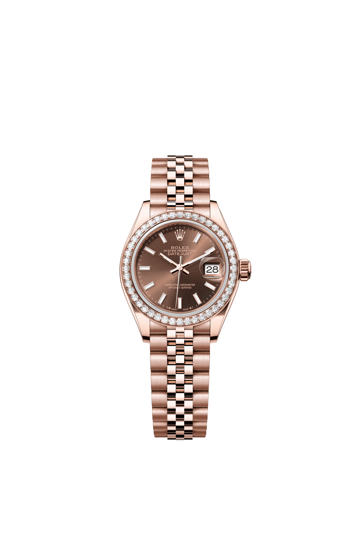 The Oyster Perpetual Lady-Datejust in 18-carat Everose gold with a chocolate-coloured dial and a Jubilee bracelet. -m279135rbr-0008 28mm