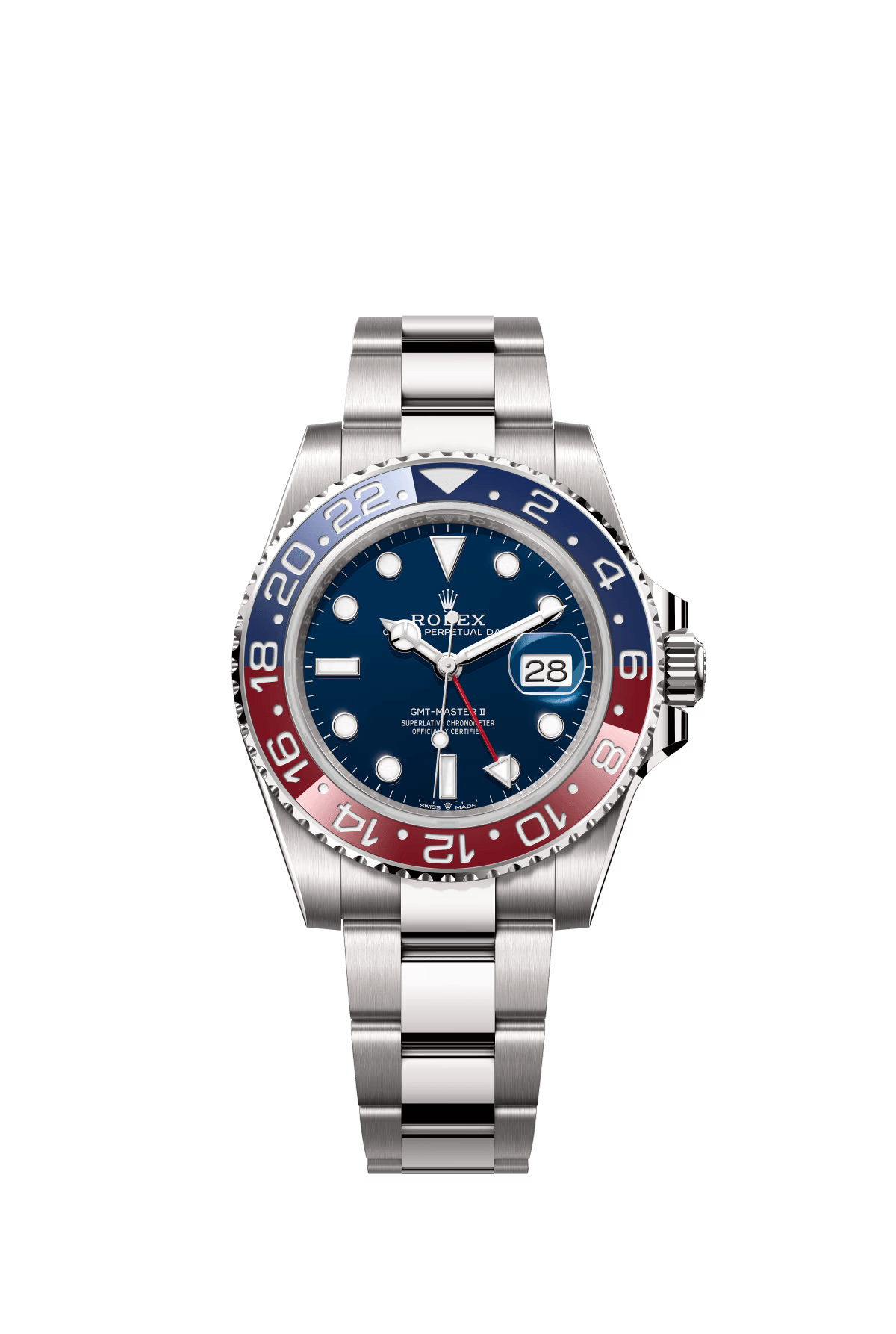 The Oyster Perpetual GMT-Master II is available in 18-carat white gold with a midnight blue dial and an Oyster bracelet. -m126719blro-0003 40mm