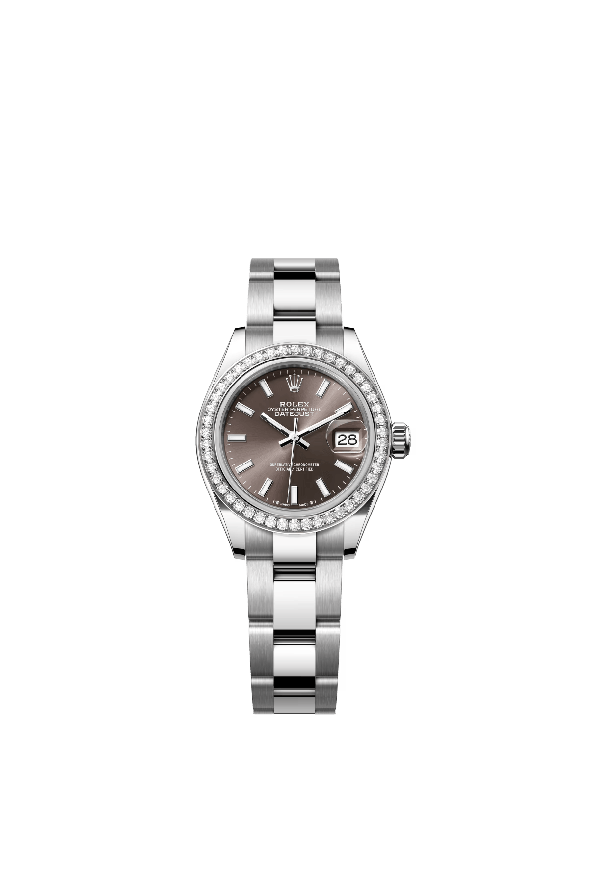 The Oyster Perpetual Lady-Datejust in white gold and Oystersteel with a dark grey dial and Oyster bracelet. -m279384rbr-0014 28mm