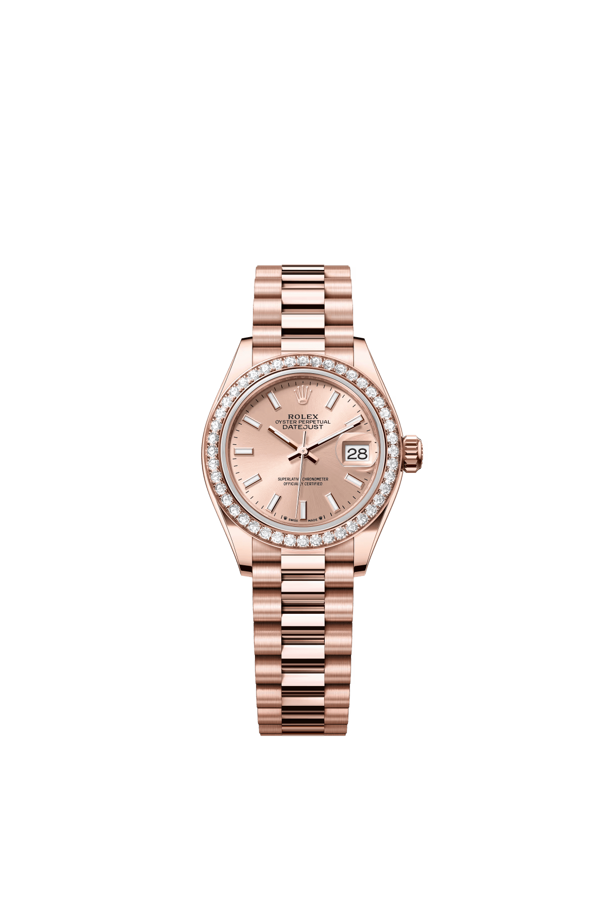 The Oyster Perpetual Lady-Datejust in 18-carat Everose gold with a rose gold-tone dial and President bracelet. -m279135rbr-0025 28mm