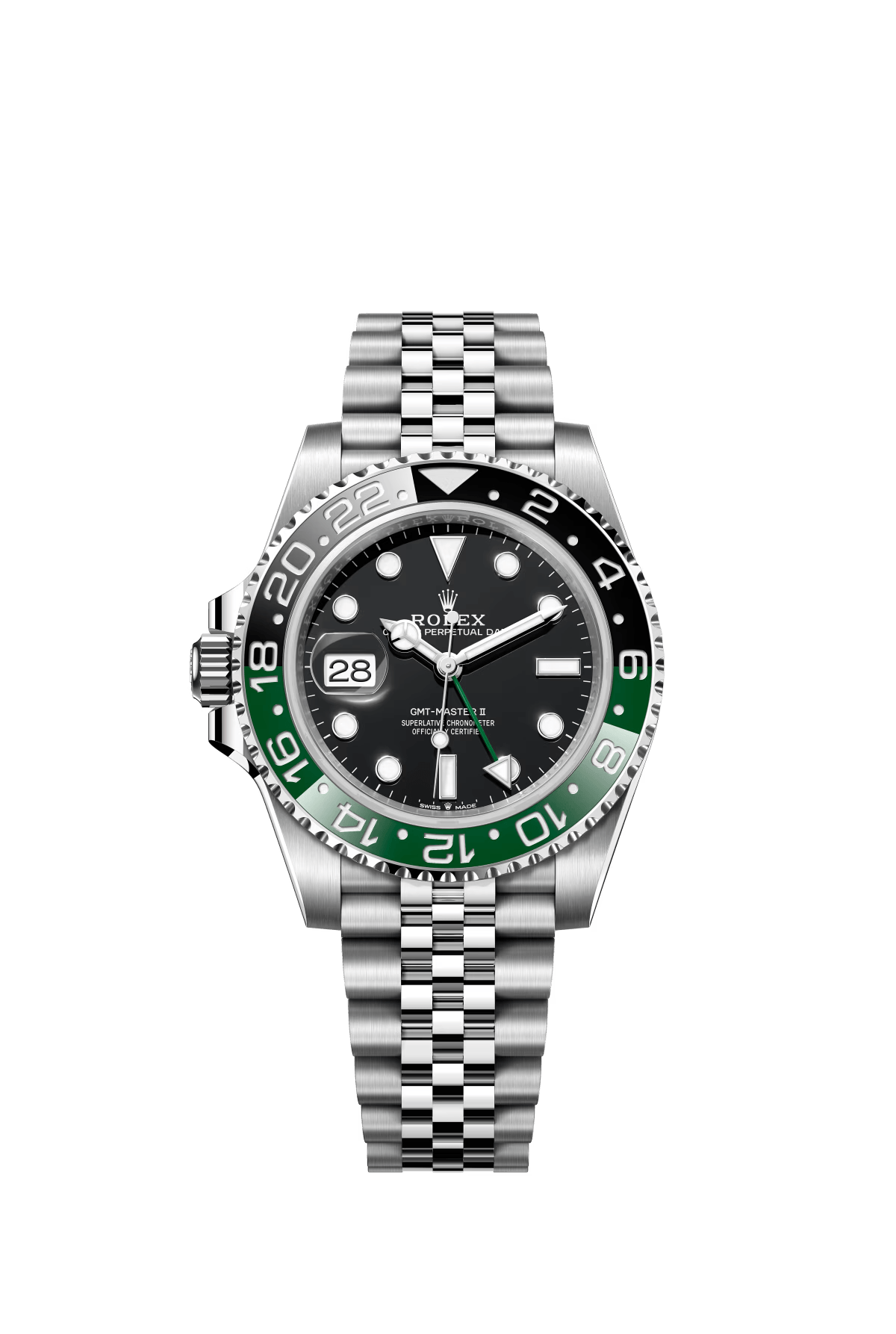 The Oyster Perpetual GMT-Master II is available in Oyster steel with a black dial and a Jubilee bracelet. -m126720vtnr-0002 40mm