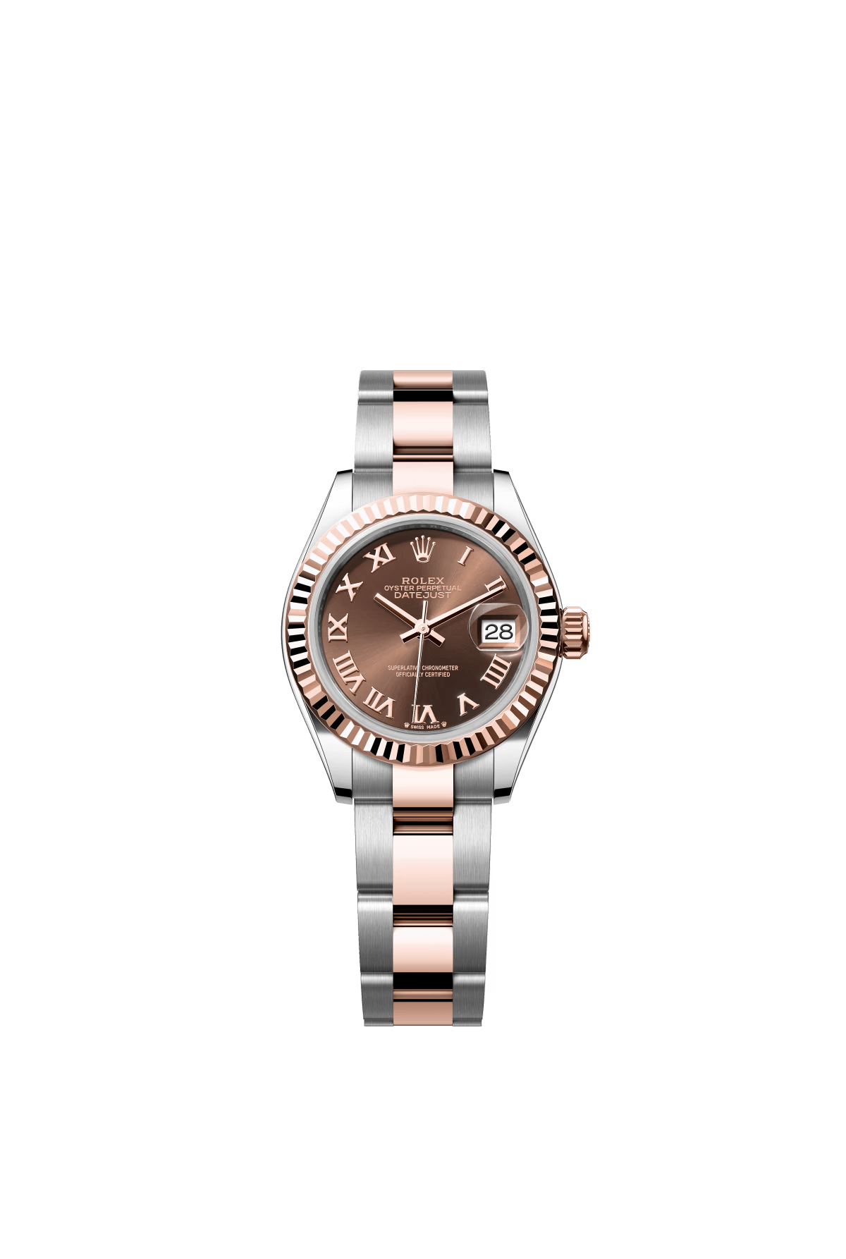 The Oyster Perpetual Lady-Datejust in Everose gold and Oystersteel with a chocolate-coloured dial and an Oyster bracelet. -m279171-0010 28mm