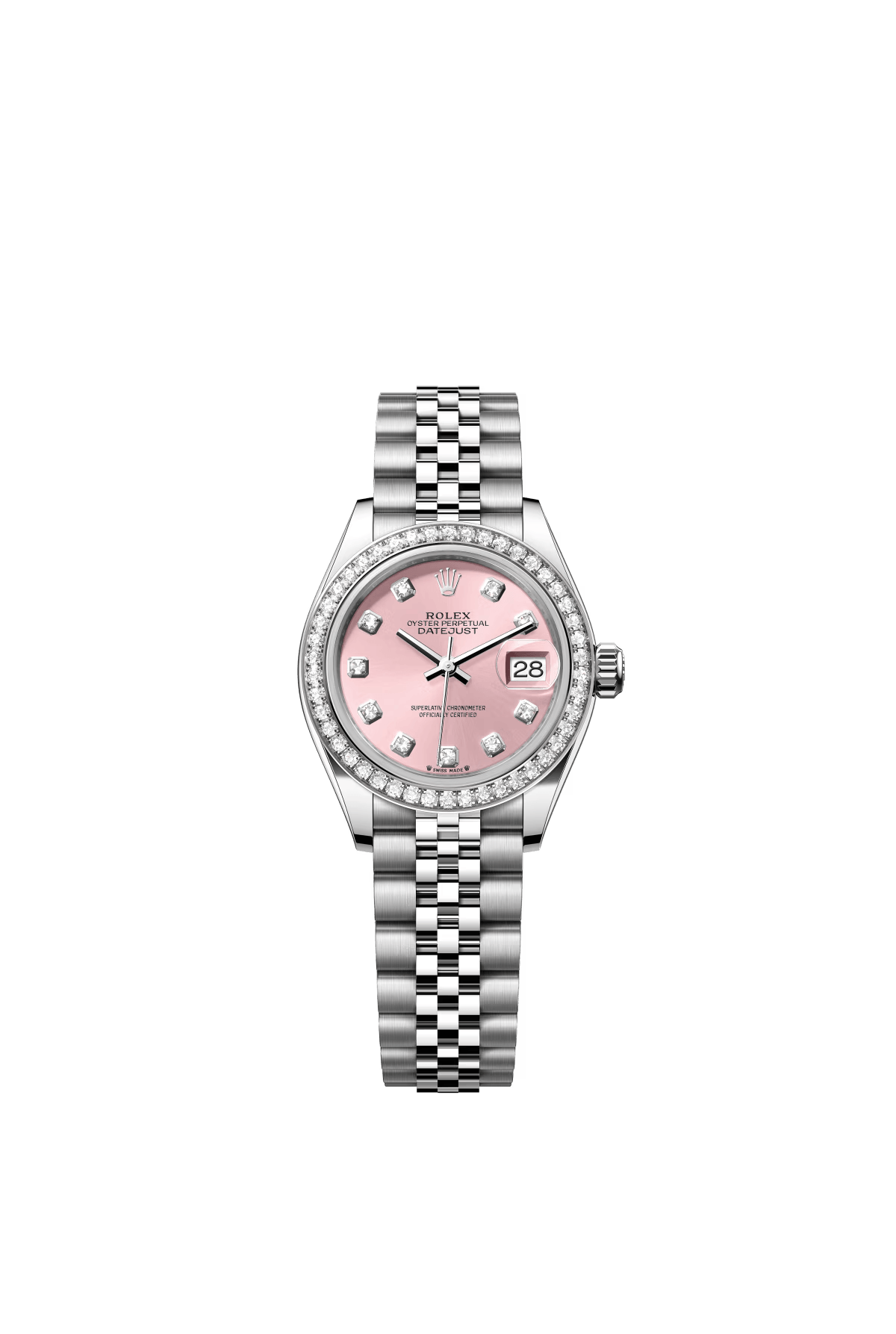 The Oyster Perpetual Lady-Datejust in white gold and Oystersteel with a pink diamond-set dial and a Jubilee bracelet. -m279384rbr-0003 28mm