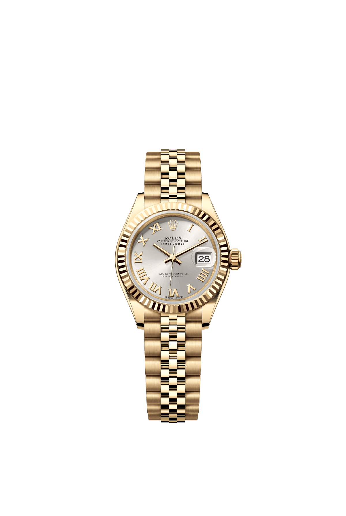 The Oyster Perpetual Lady-Datejust in 18 ct yellow gold with a silver dial and Jubilee bracelet. -m279178-0021 28mm