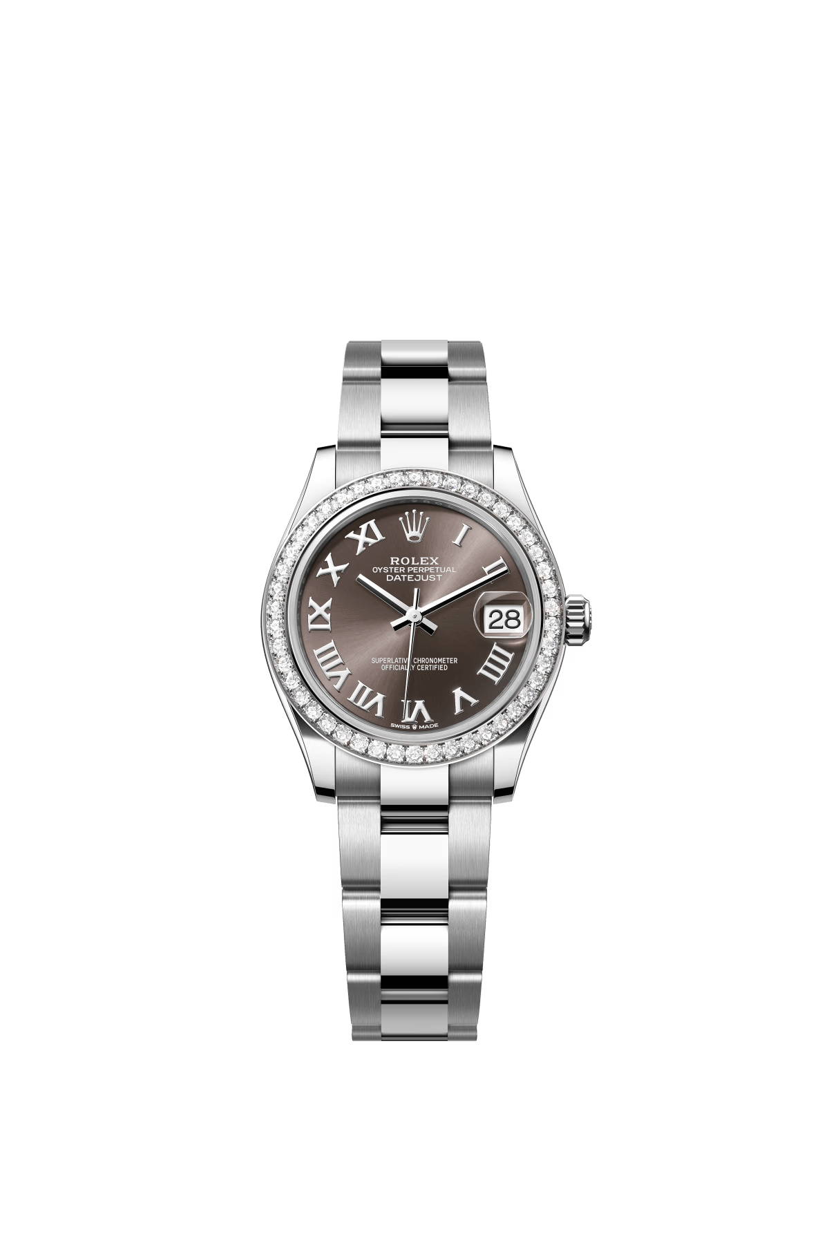 The Oyster Perpetual Datejust 31 is available in white gold and Oystersteel with a dark grey dial and an Oyster bracelet. -m278384rbr-0025
