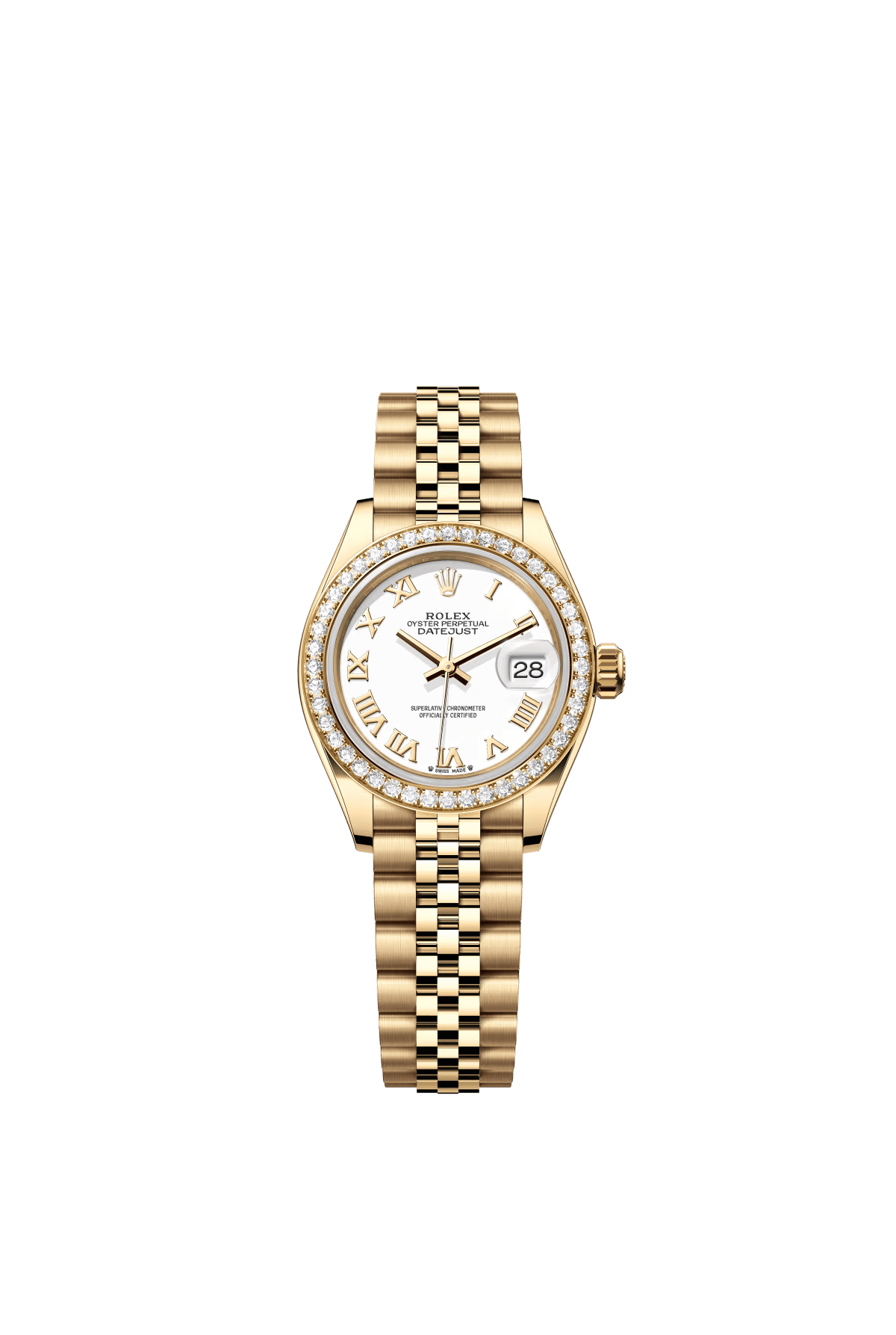 The Oyster Perpetual Lady-Datejust in 18 ct yellow gold with a white dial and Jubilee bracelet. -m279138rbr-0032 28mm