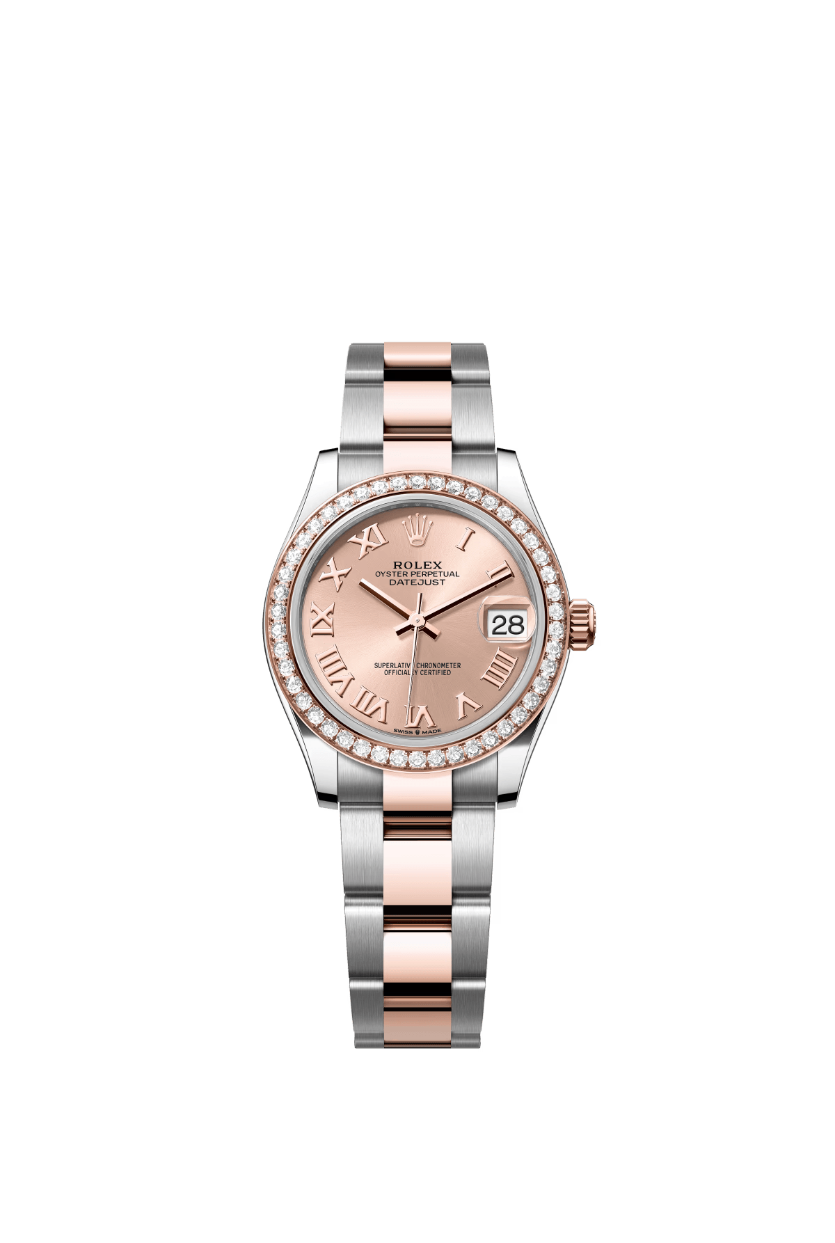 The Oyster Perpetual Datejust 31 is available in Everose gold and Oystersteel, with a rose gold-tone dial and an Oyster bracelet. -m278381rbr-0001