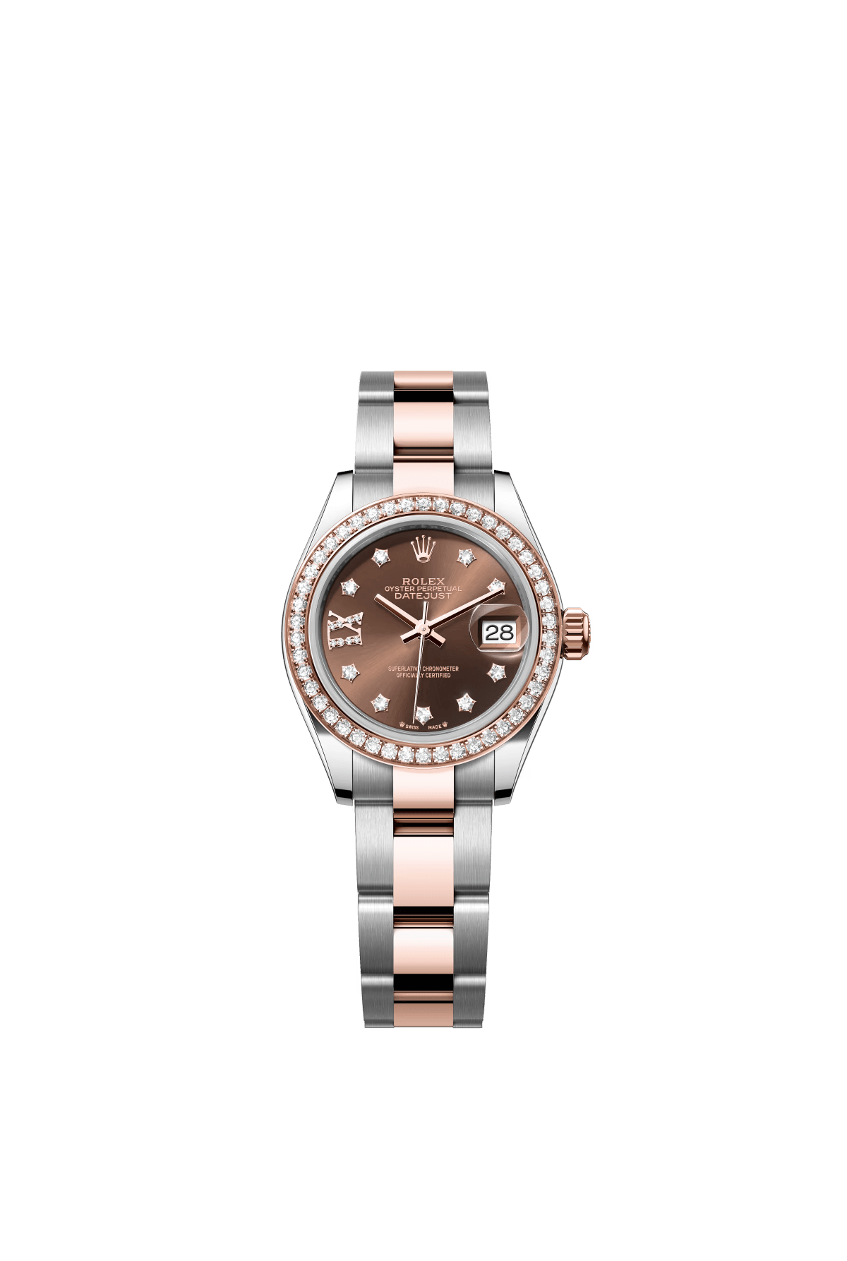 The Oyster Perpetual Lady-Datejust in Everose gold and Oystersteel with a chocolate-coloured diamond-set dial and an Oyster bracelet. -m279381rbr-0004 28mm