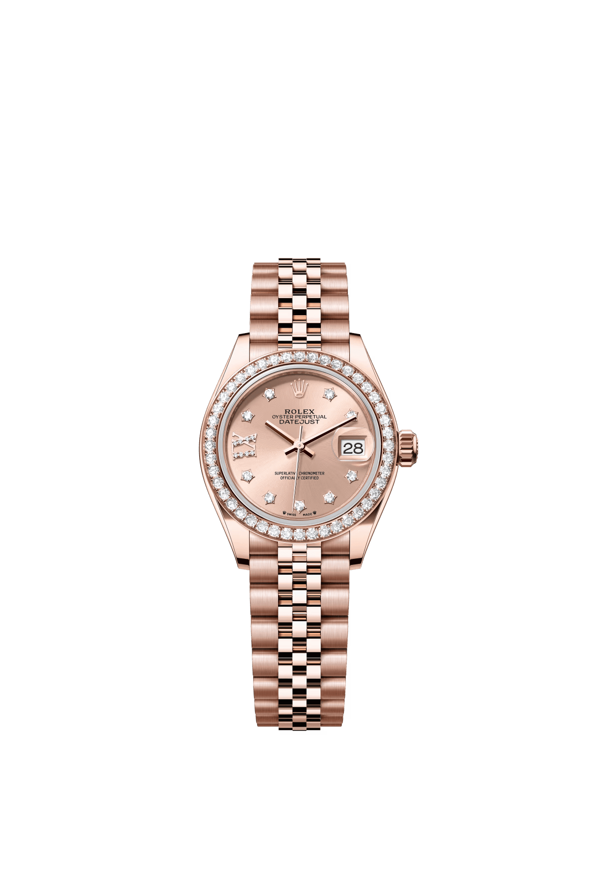 The Oyster Perpetual Lady-Datejust in 18K Everose gold with a rose gold-tone diamond-set dial and a Jubilee bracelet. -m279135rbr-0030 28mm