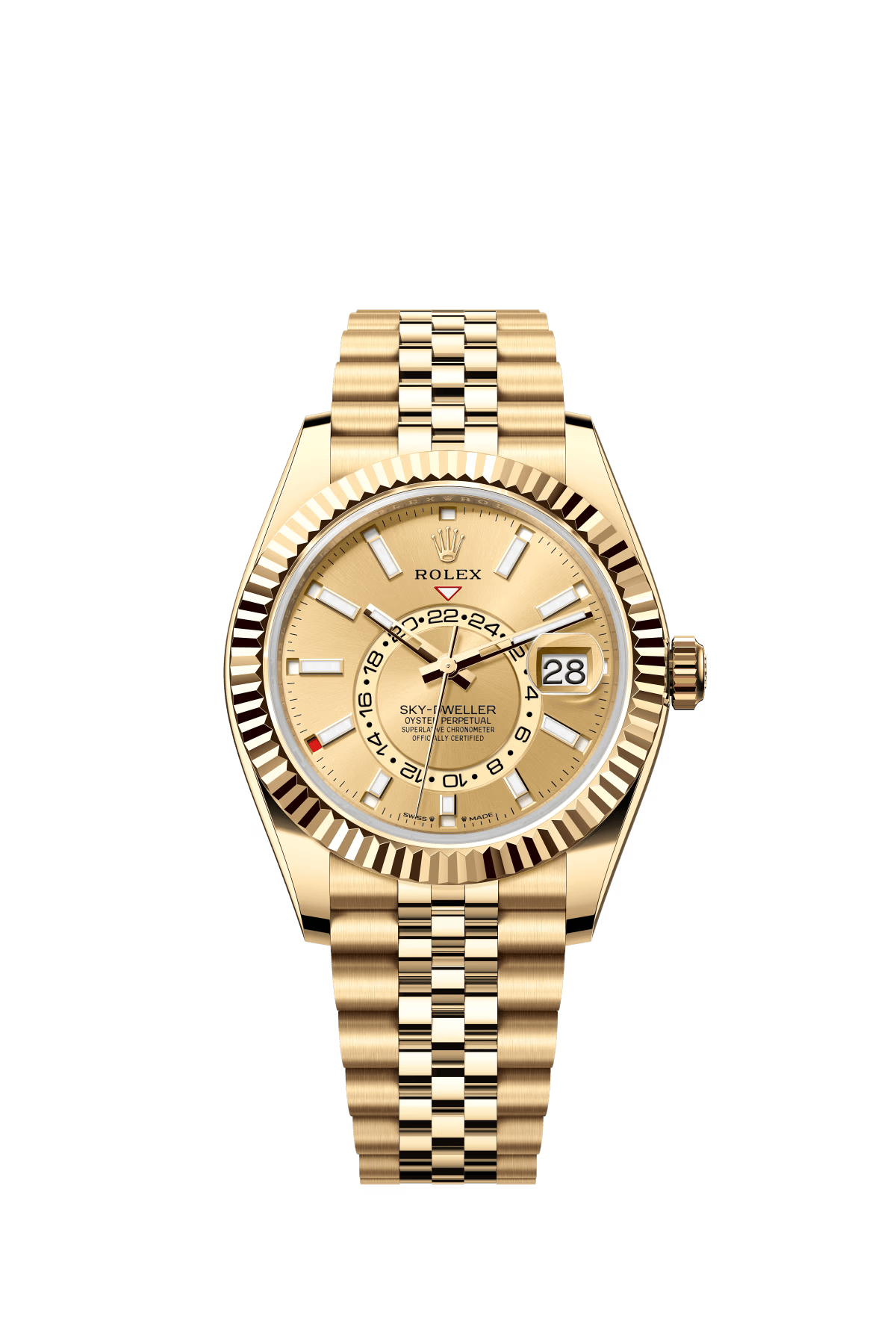 The Oyster Perpetual Sky-Dweller in 18K yellow gold with a champagne-coloured dial and a Jubilee bracelet. -m336938-0004 42mm
