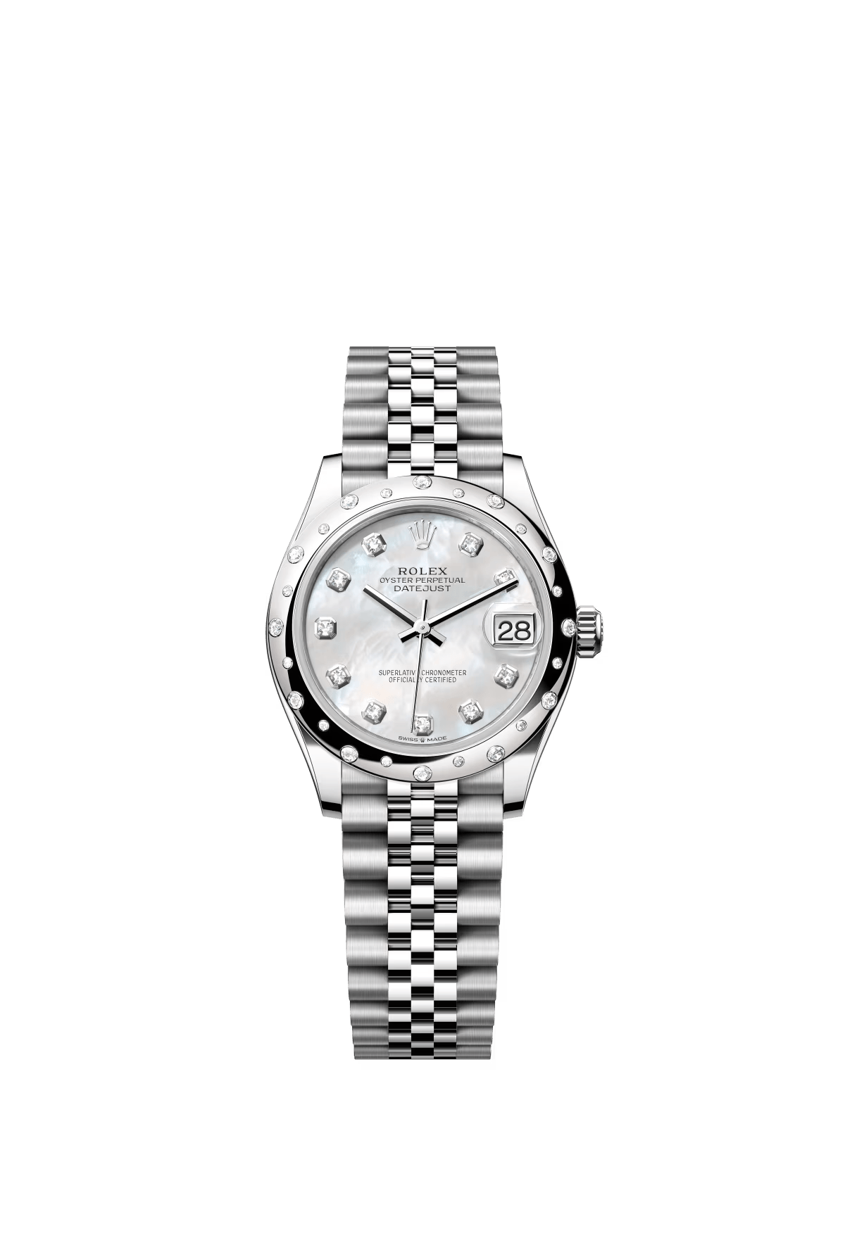 The Oyster Perpetual Datejust 31 in white gold and Oystersteel with a diamond-set white mother-of-pearl dial and a Jubilee bracelet. -m278344rbr-0006