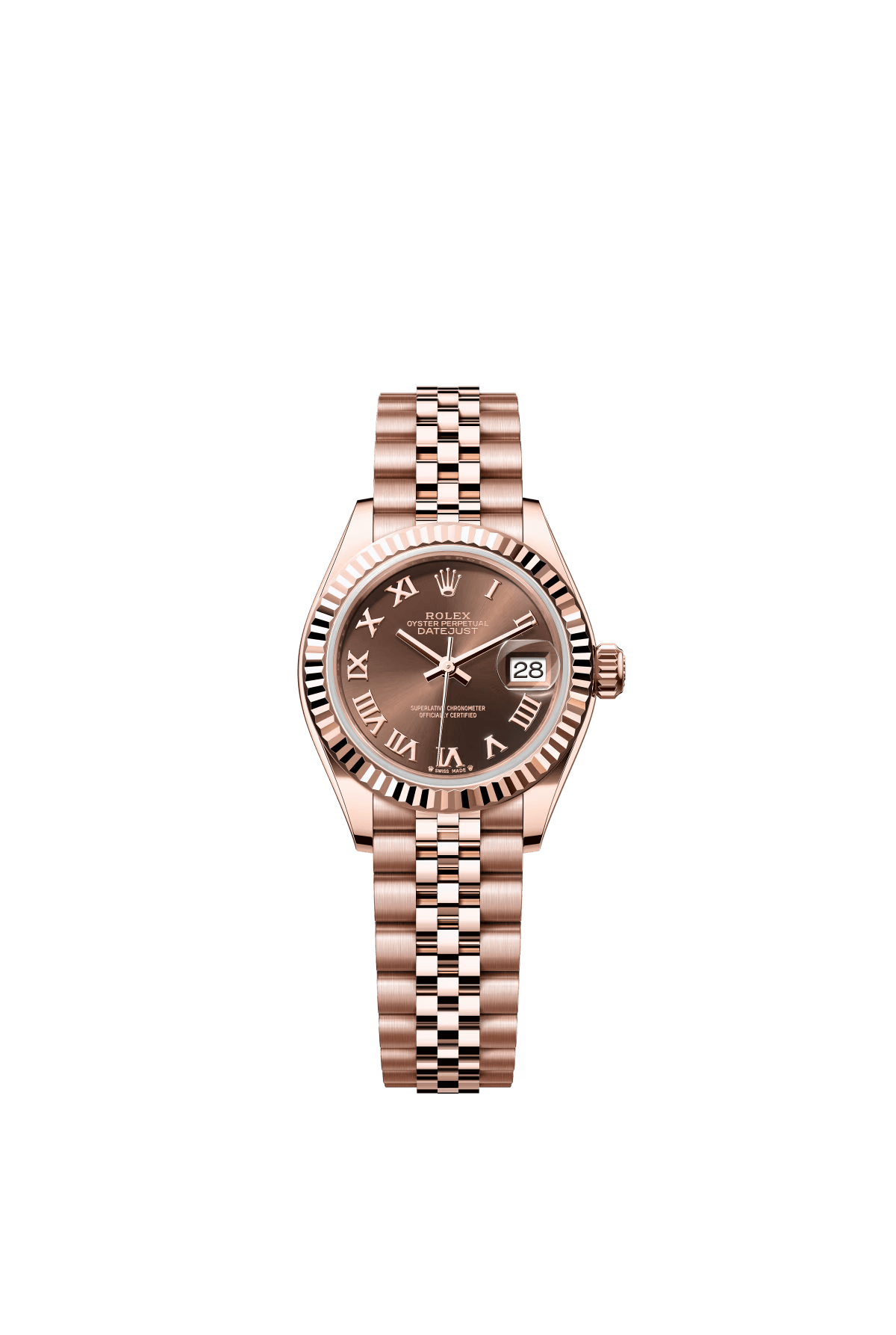The Oyster Perpetual Lady-Datejust in 18-carat Everose gold with a chocolate-coloured dial and a Jubilee bracelet. -m279175-0015 28mm