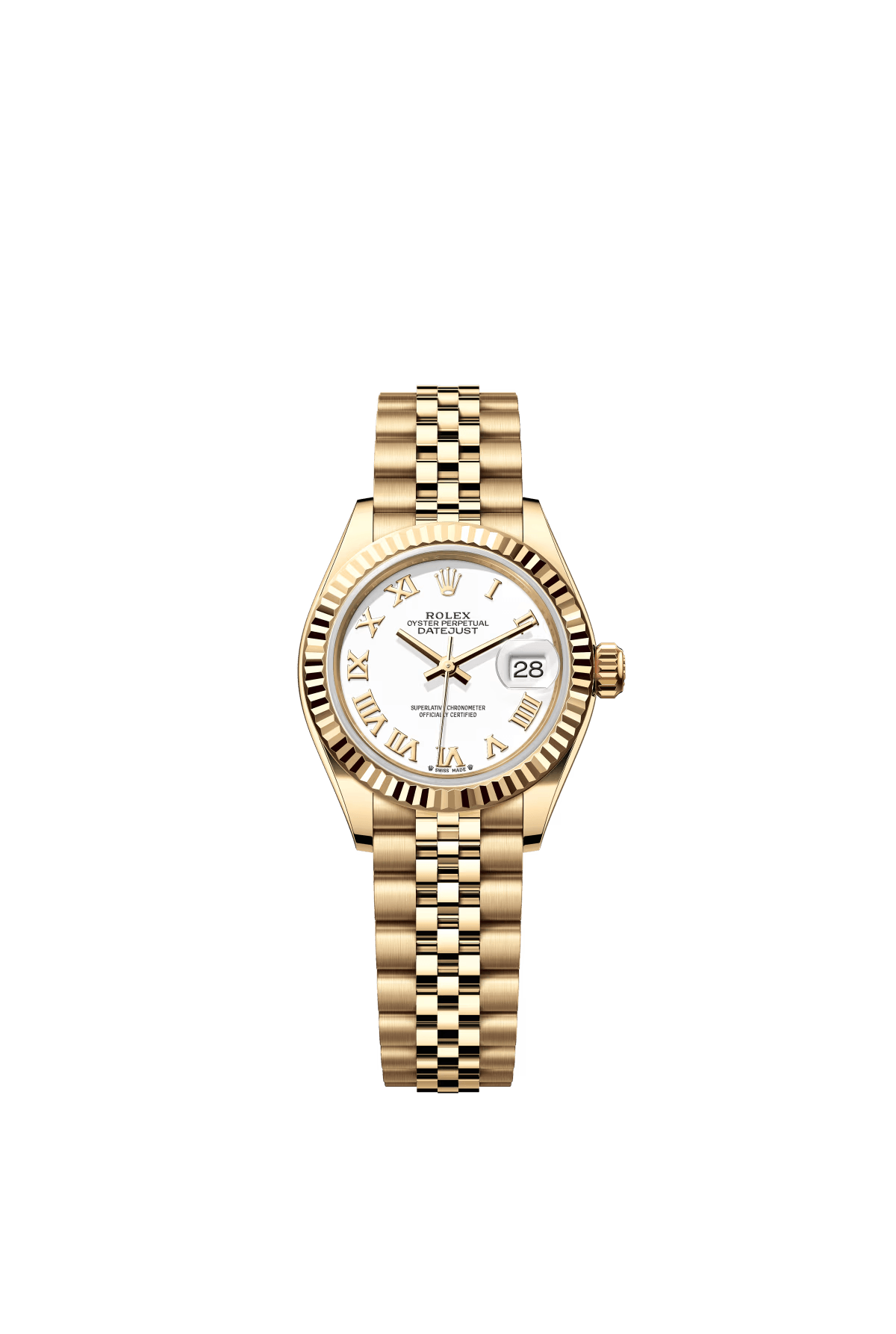 The Oyster Perpetual Lady-Datejust in 18 ct yellow gold with a white dial and Jubilee bracelet. -m279178-0030 28mm