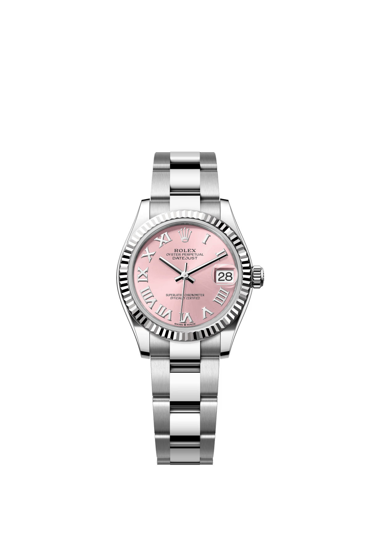 The Oyster Perpetual Datejust 31 is available in white gold and Oystersteel with a pink dial and Oyster bracelet. -m278274-0019
